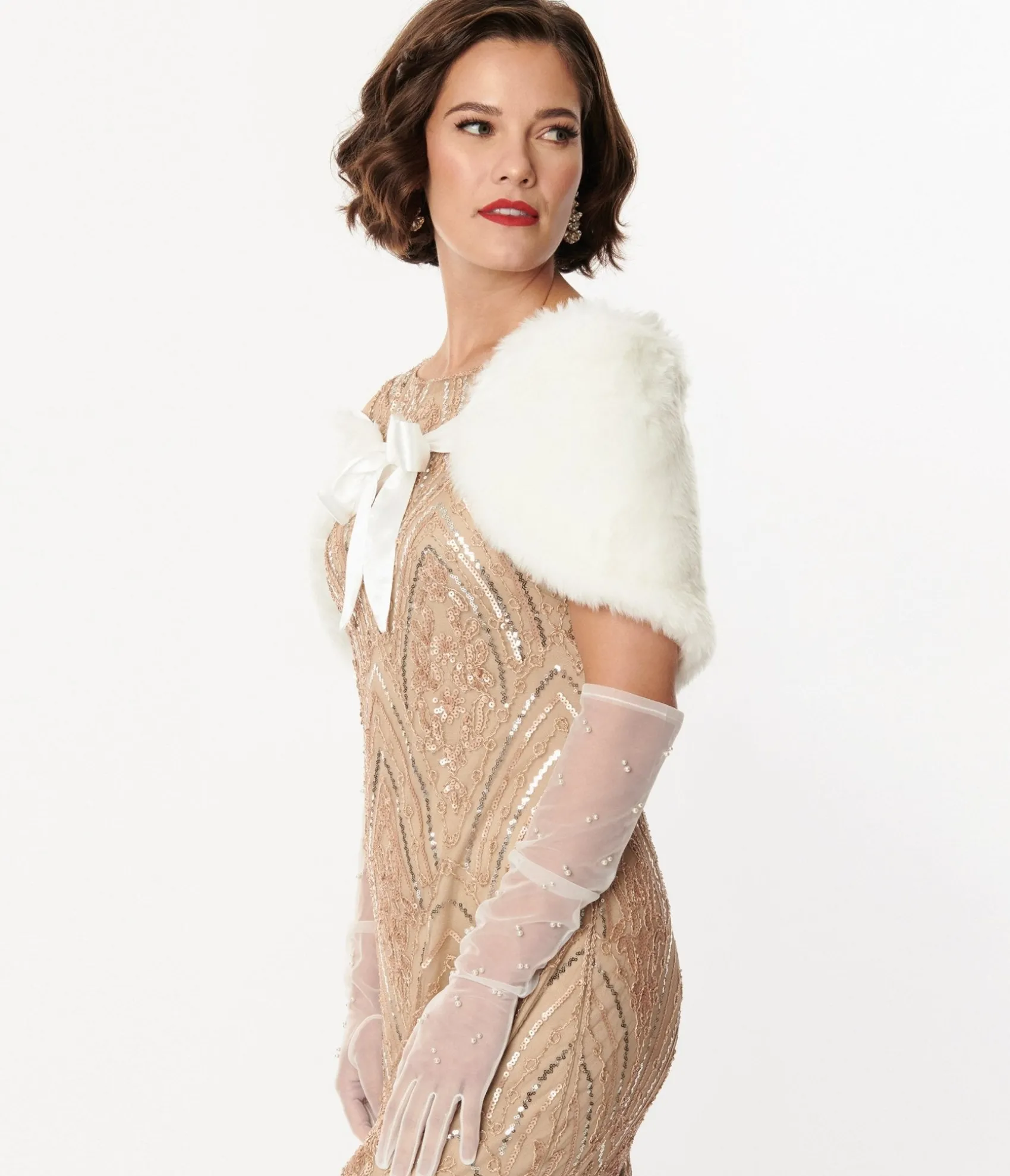 Unique Vintage 1920s White Faux Fur Ribbon Shawl Outlet