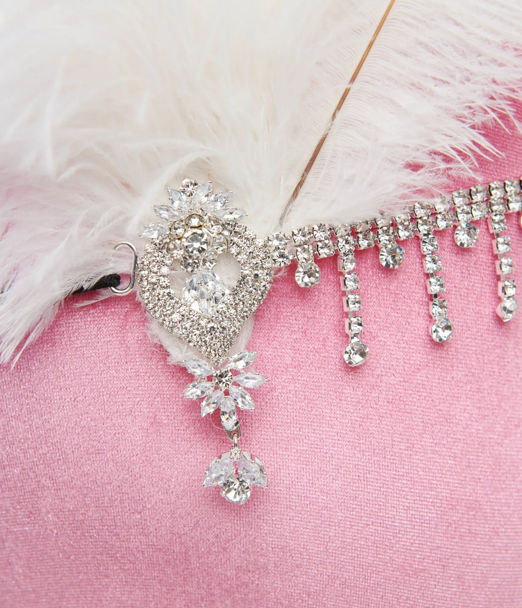 Unique Vintage 1920s White Feather & Silver Rhinestone Headband Clearance