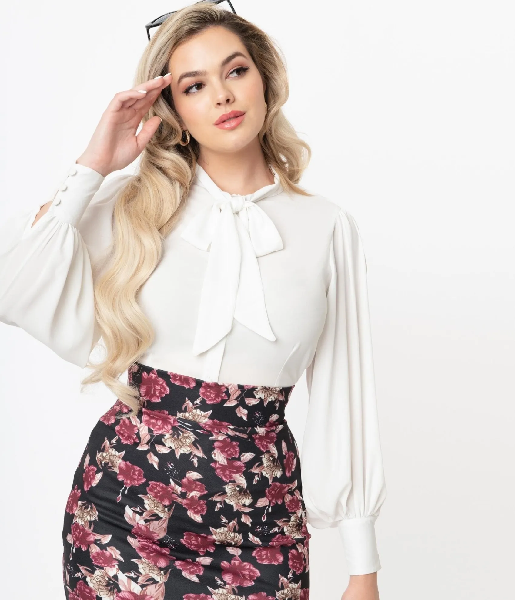 Unique Vintage 1940s White Neck Tie Gwen Blouse Cheap