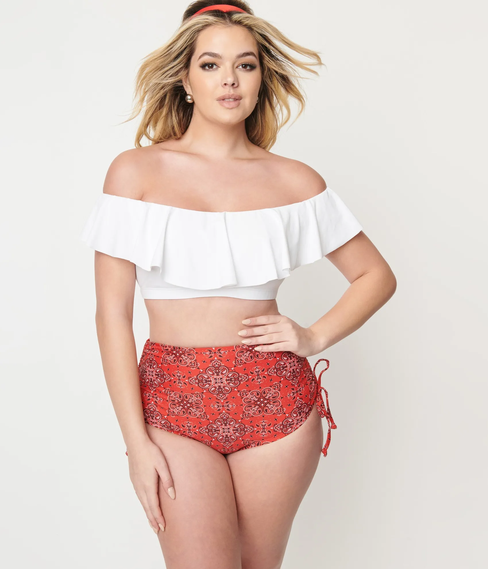 Unique Vintage 1950s White Ruffled Ramona Swim Top Flash Sale