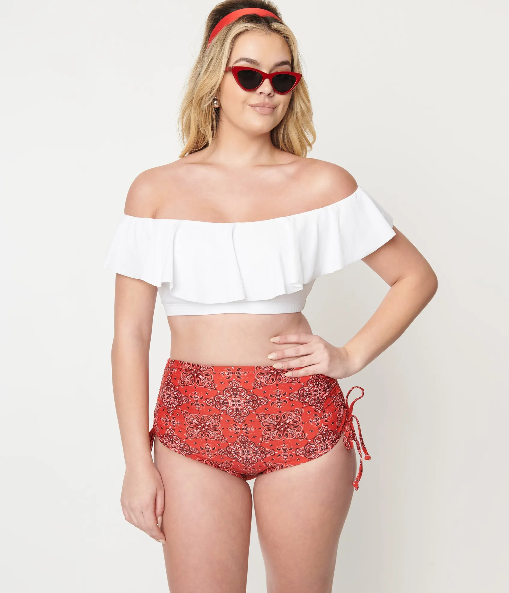 Unique Vintage 1950s White Ruffled Ramona Swim Top Flash Sale