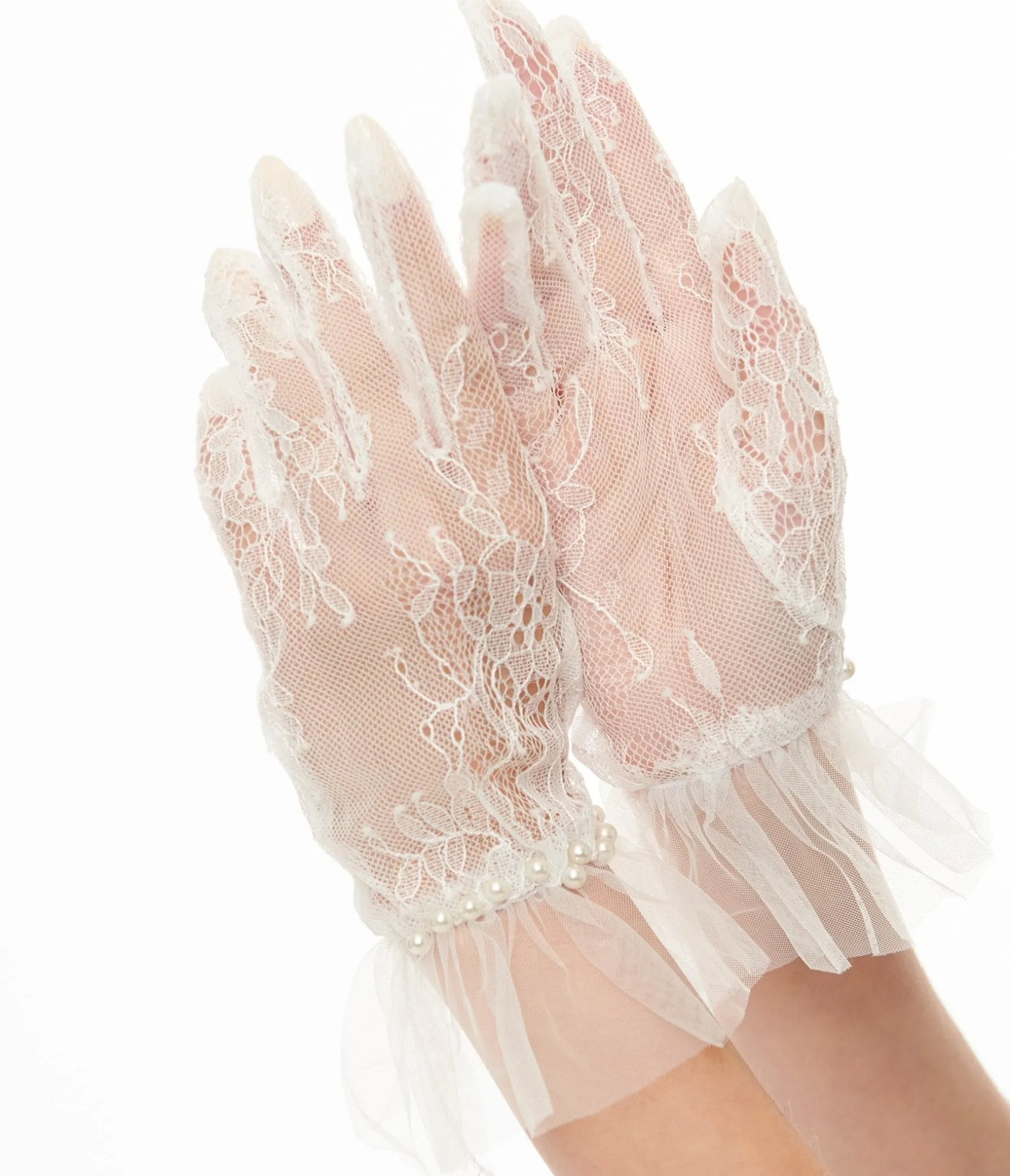 Unique Vintage 1950s White Tulle Lace Gloves Cheap