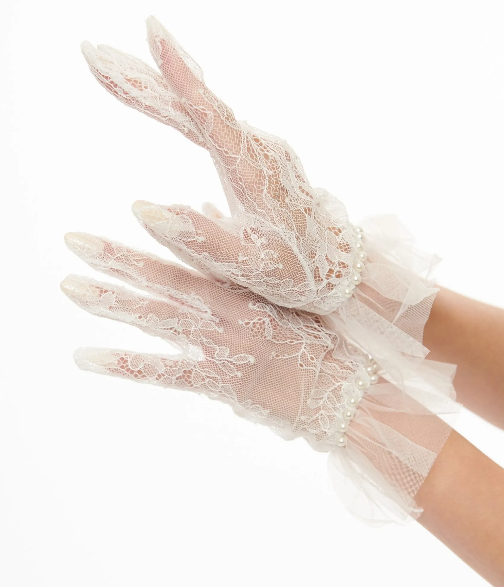 Unique Vintage 1950s White Tulle Lace Gloves Cheap