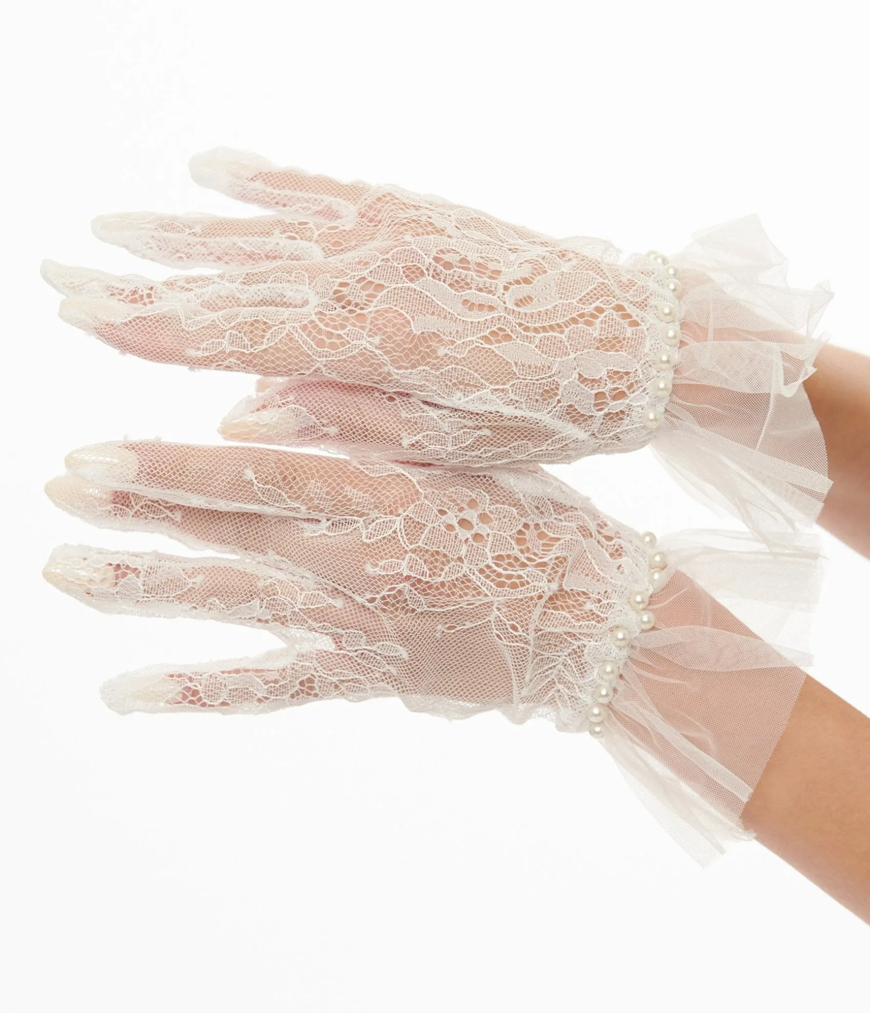 Unique Vintage 1950s White Tulle Lace Gloves Cheap