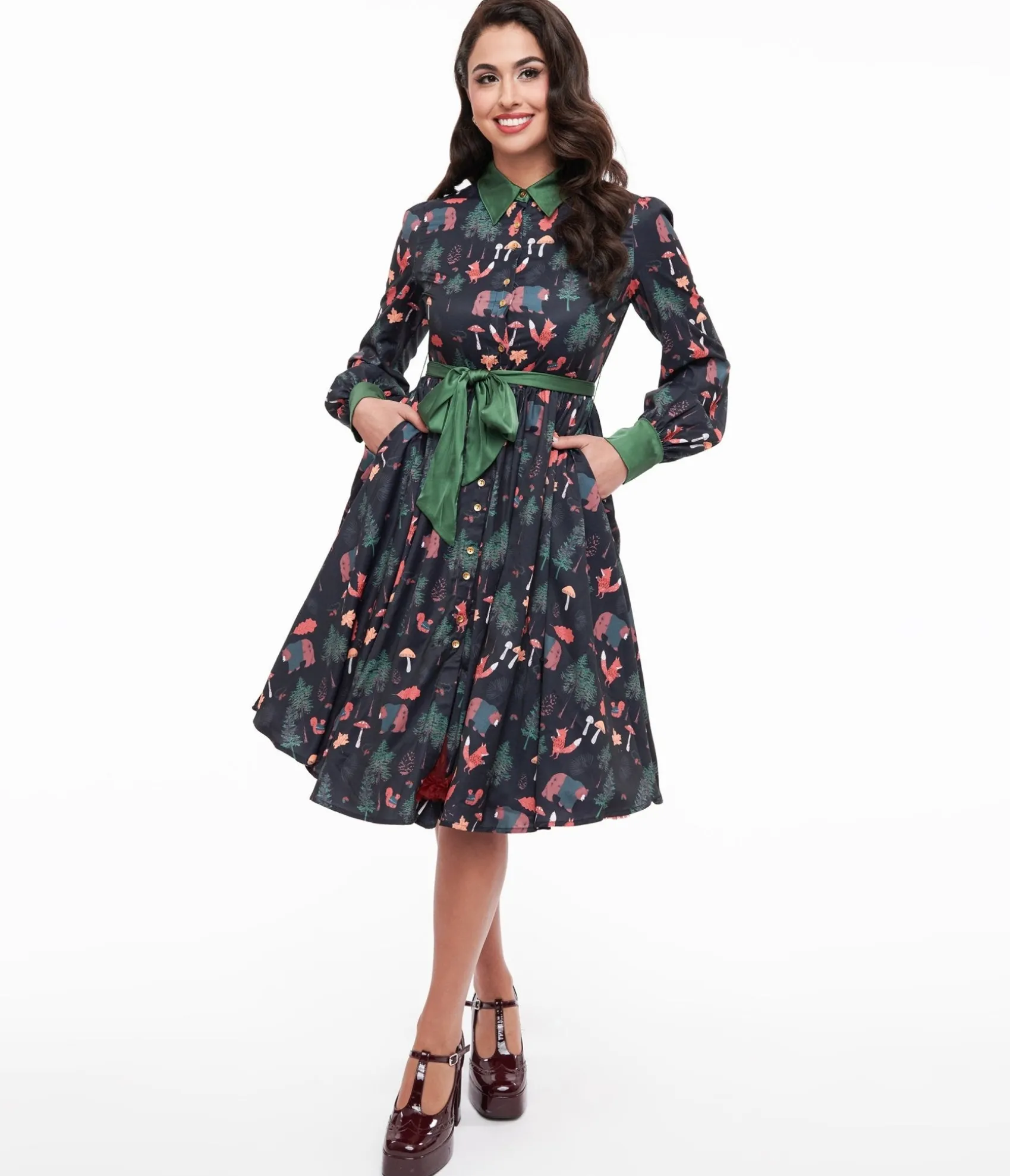 Unique Vintage 1970s Woodland Creature Print Shirt Dress Fashion