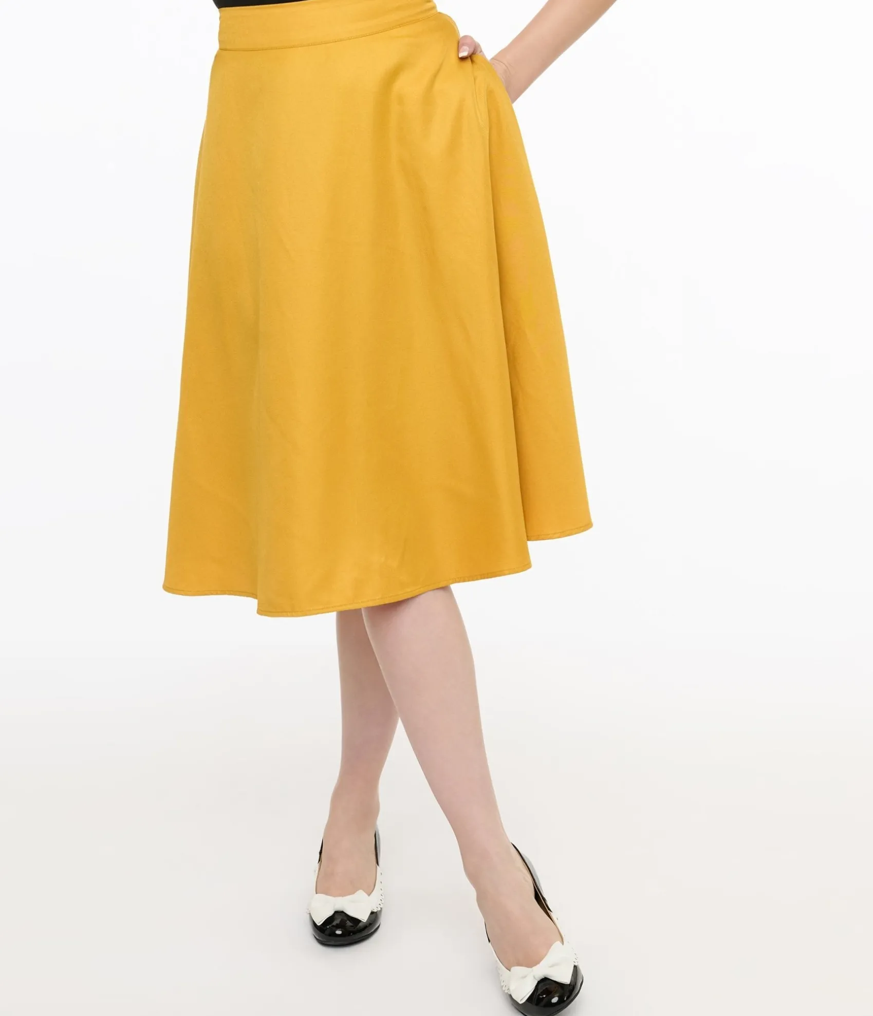 Unique Vintage 1950s Yellow High Waist Vivien Swing Skirt Best