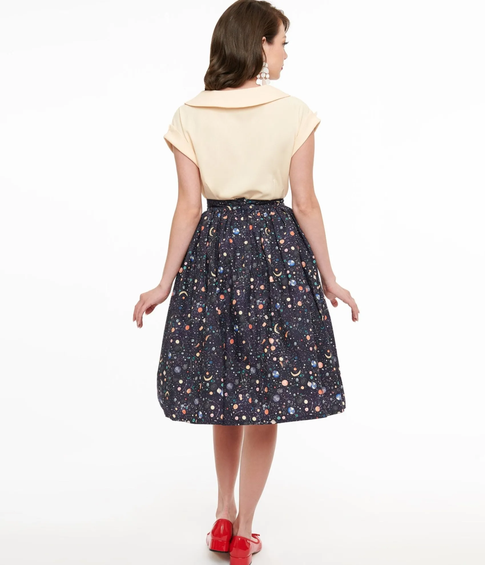 Unique Vintage Space Print Gellar Swing Skirt Discount