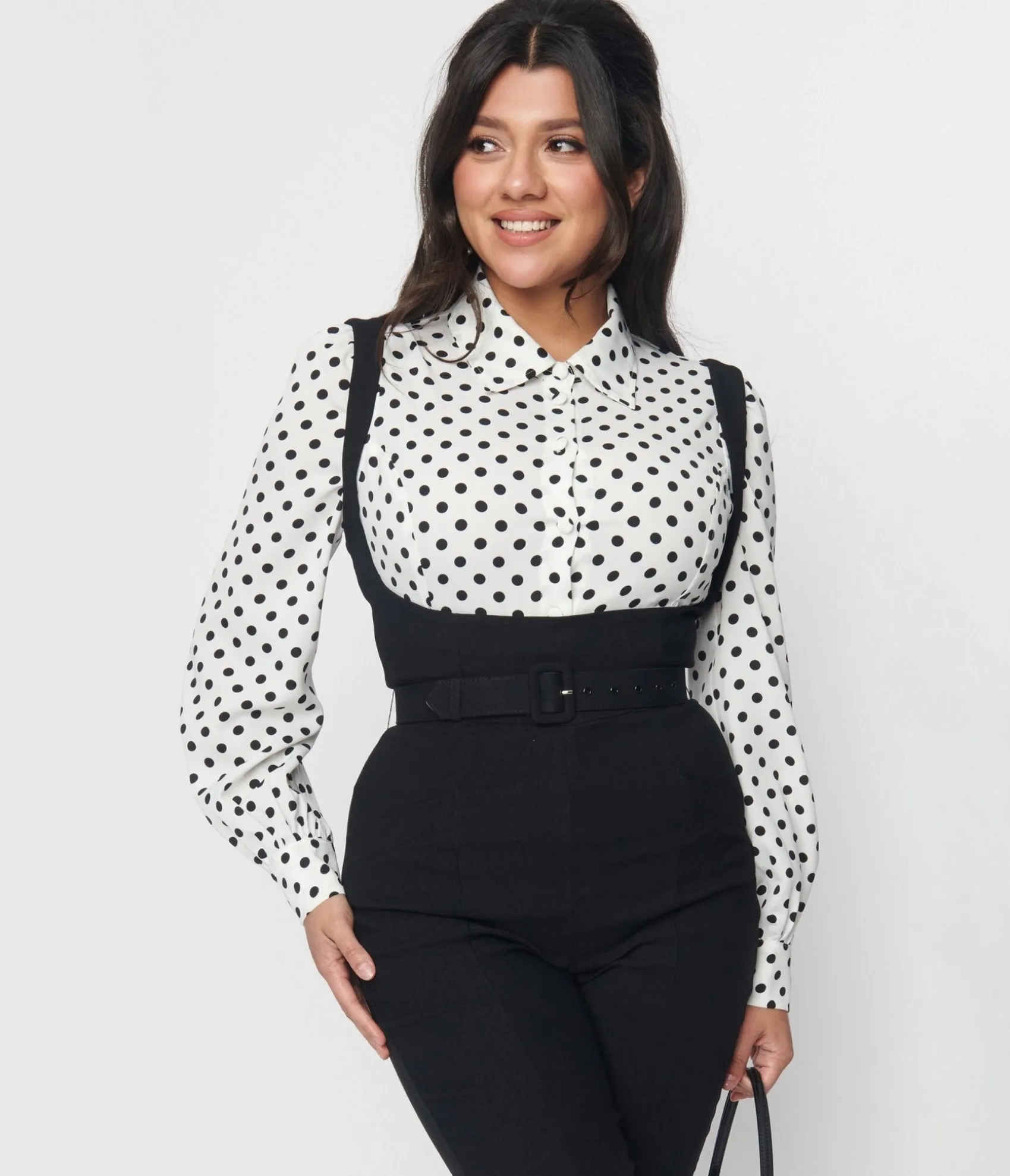 Unique Vintage White & Black Polka Sashed Bodysuit Sale