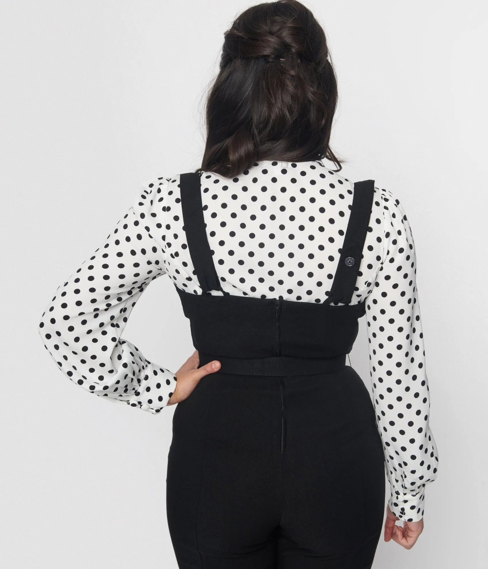 Unique Vintage White & Black Polka Sashed Bodysuit Sale