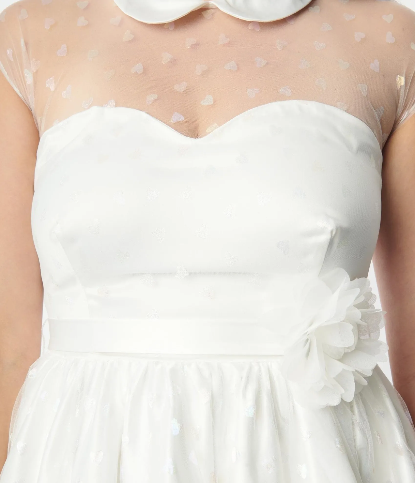Unique Vintage White & Iridescent Heart Bridal Swing Dress Flash Sale
