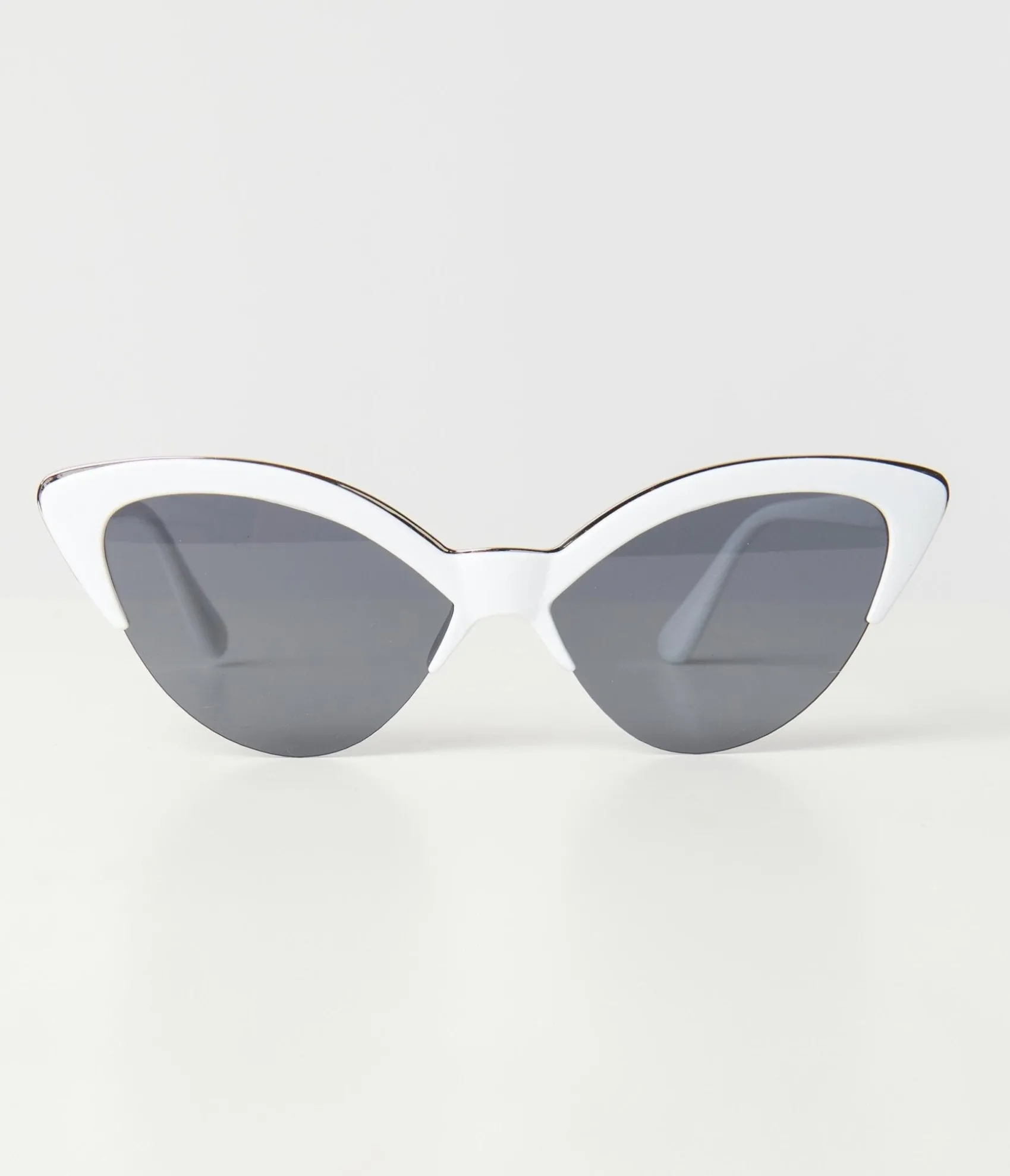 Unique Vintage White & Silver Half Rim Cat Eye Sunglasses Online
