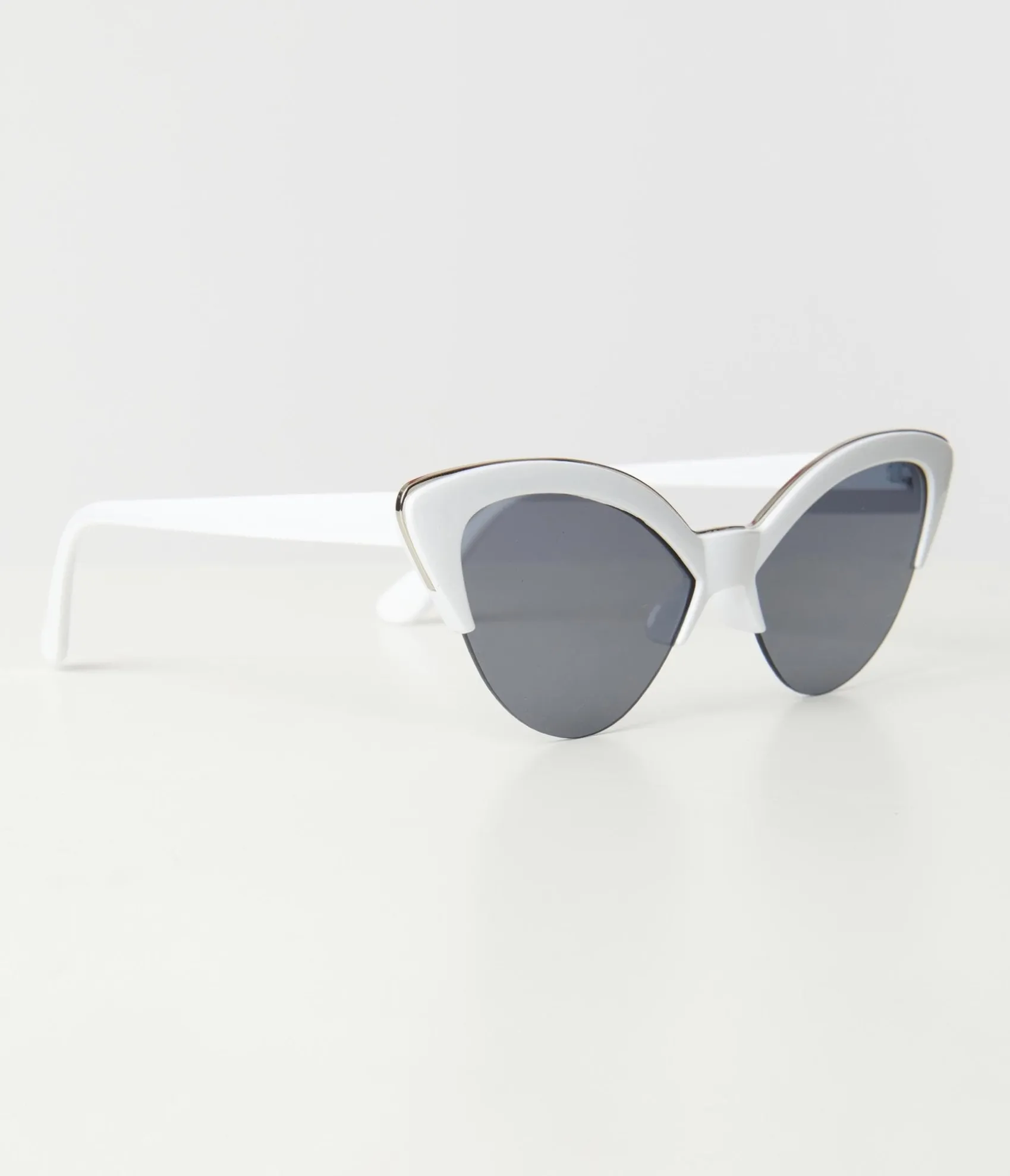Unique Vintage White & Silver Half Rim Cat Eye Sunglasses Online