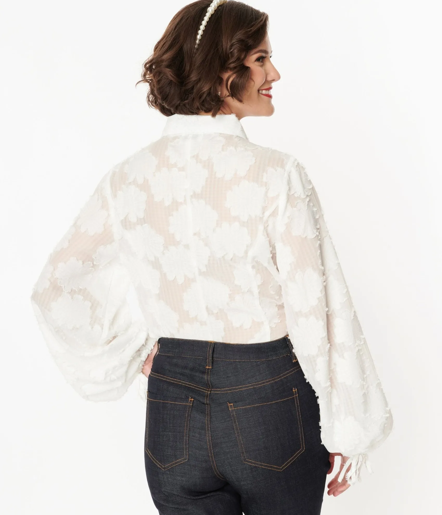 Unique Vintage White Floral Francesca Blouse Clearance