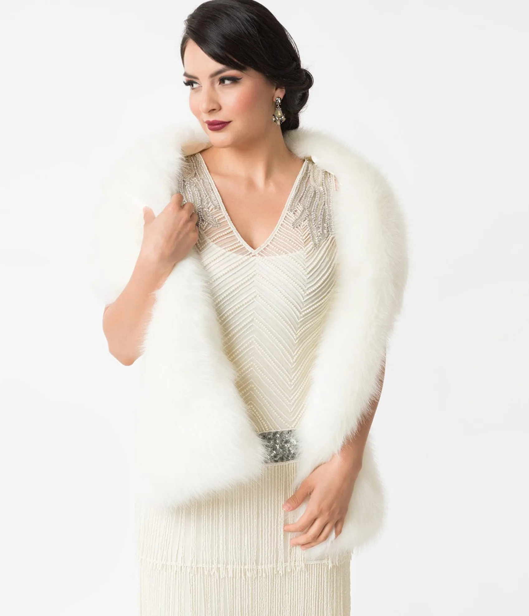 Unique Vintage White Ivory Faux Fur Stole Flash Sale