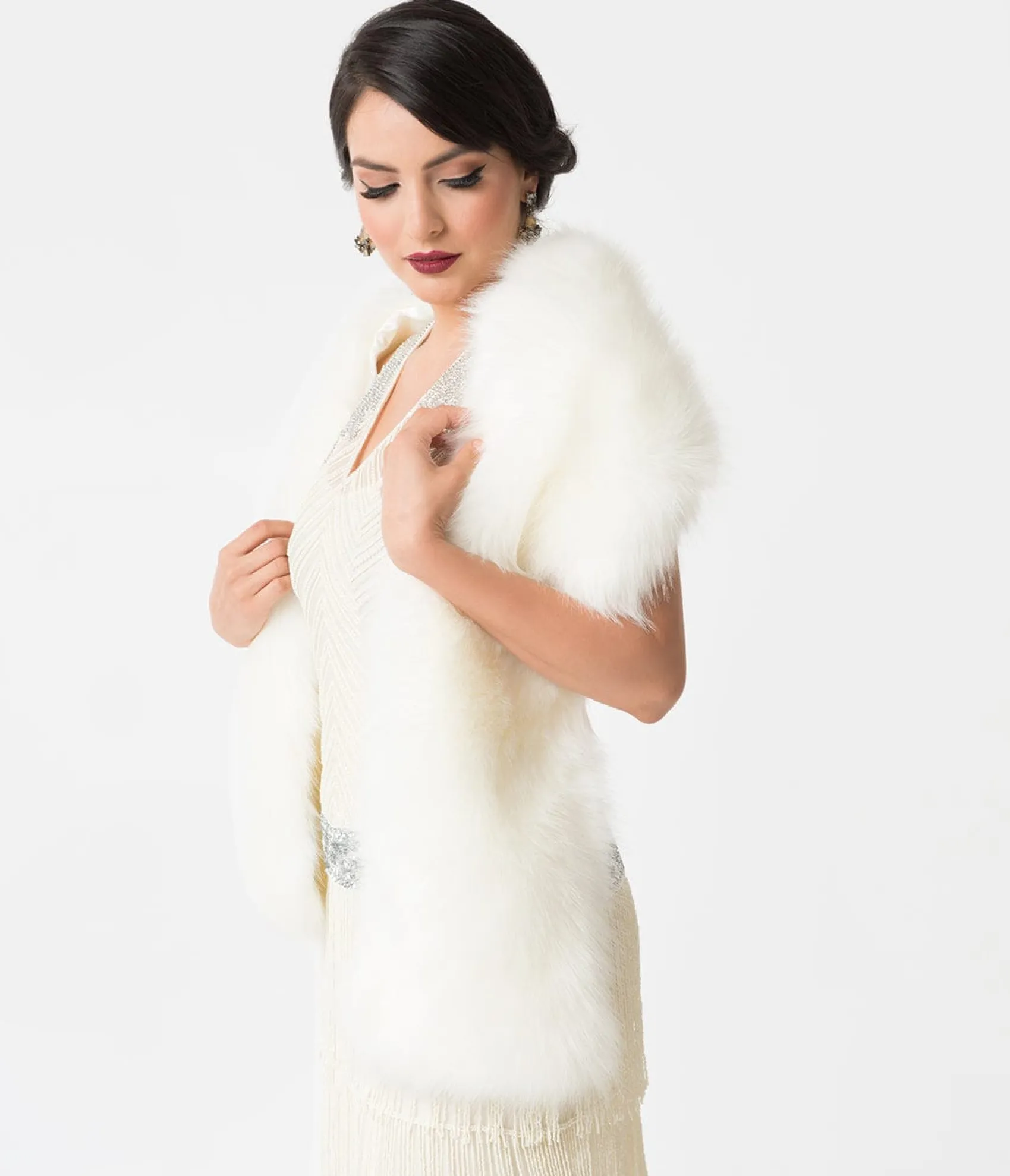 Unique Vintage White Ivory Faux Fur Stole Flash Sale