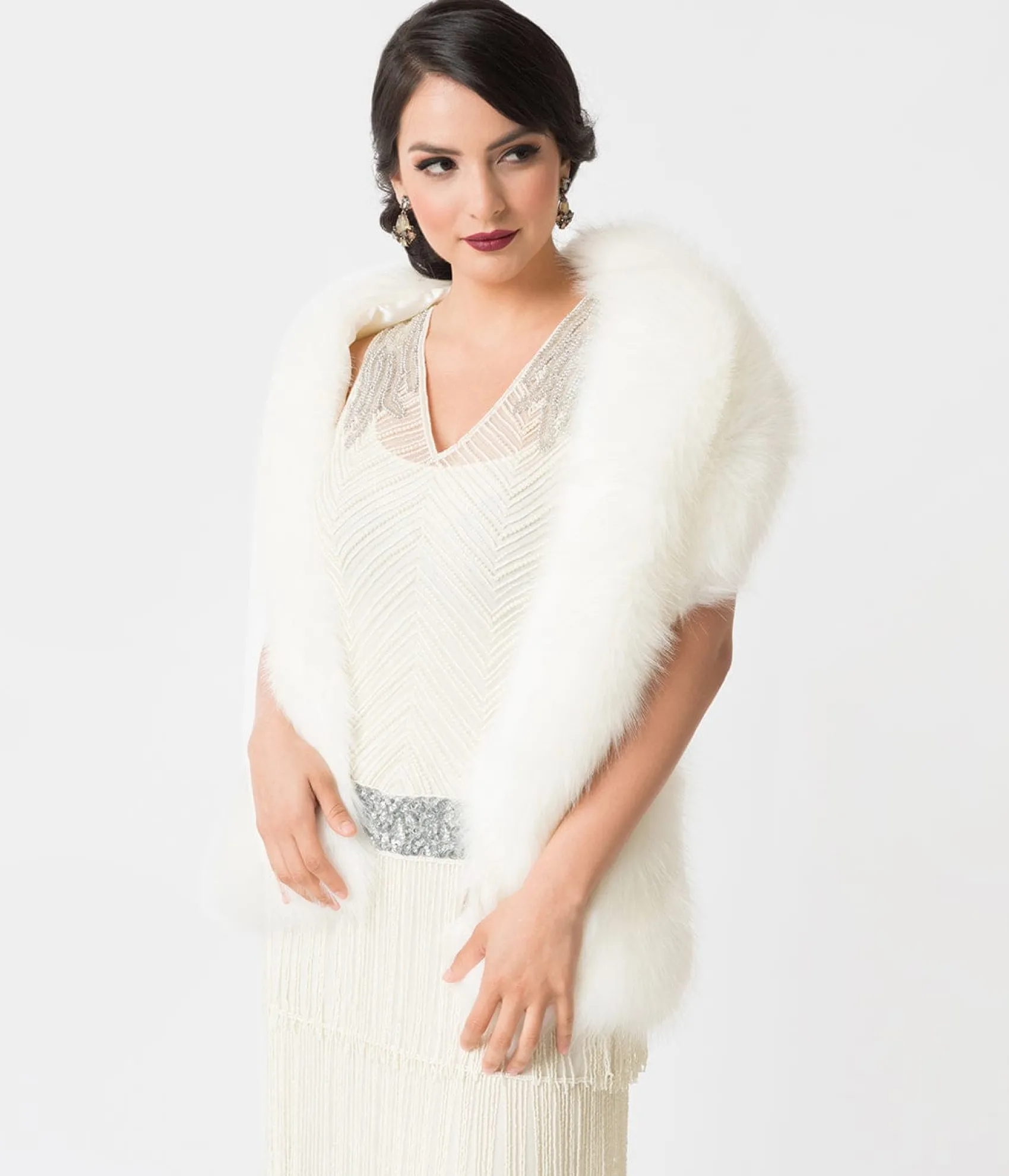 Unique Vintage White Ivory Faux Fur Stole Flash Sale