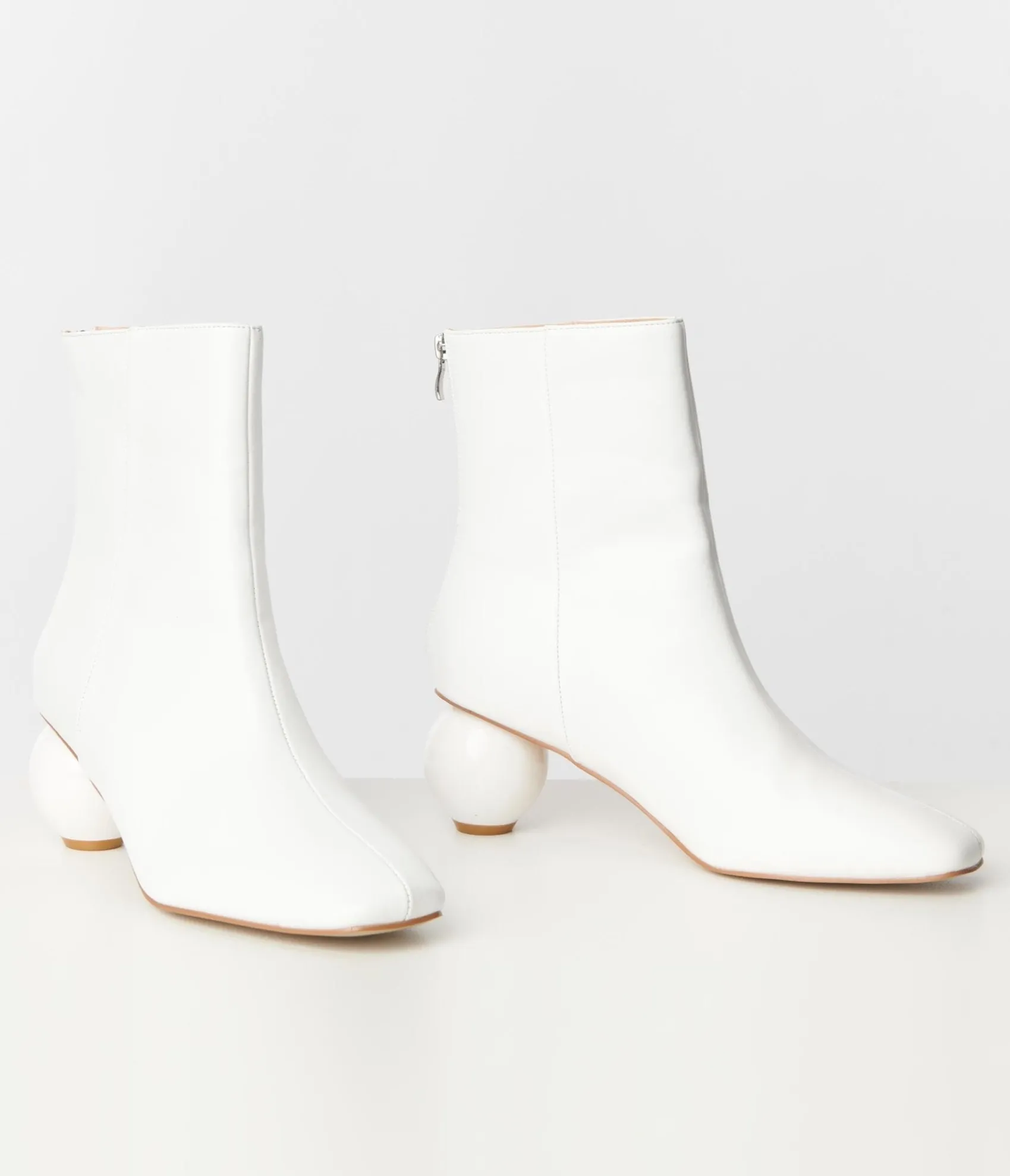 Unique Vintage White Leatherette Ball Heel Booties Discount