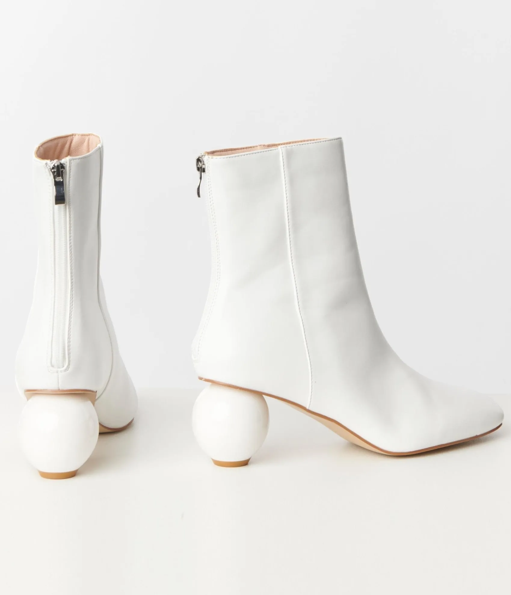 Unique Vintage White Leatherette Ball Heel Booties Discount