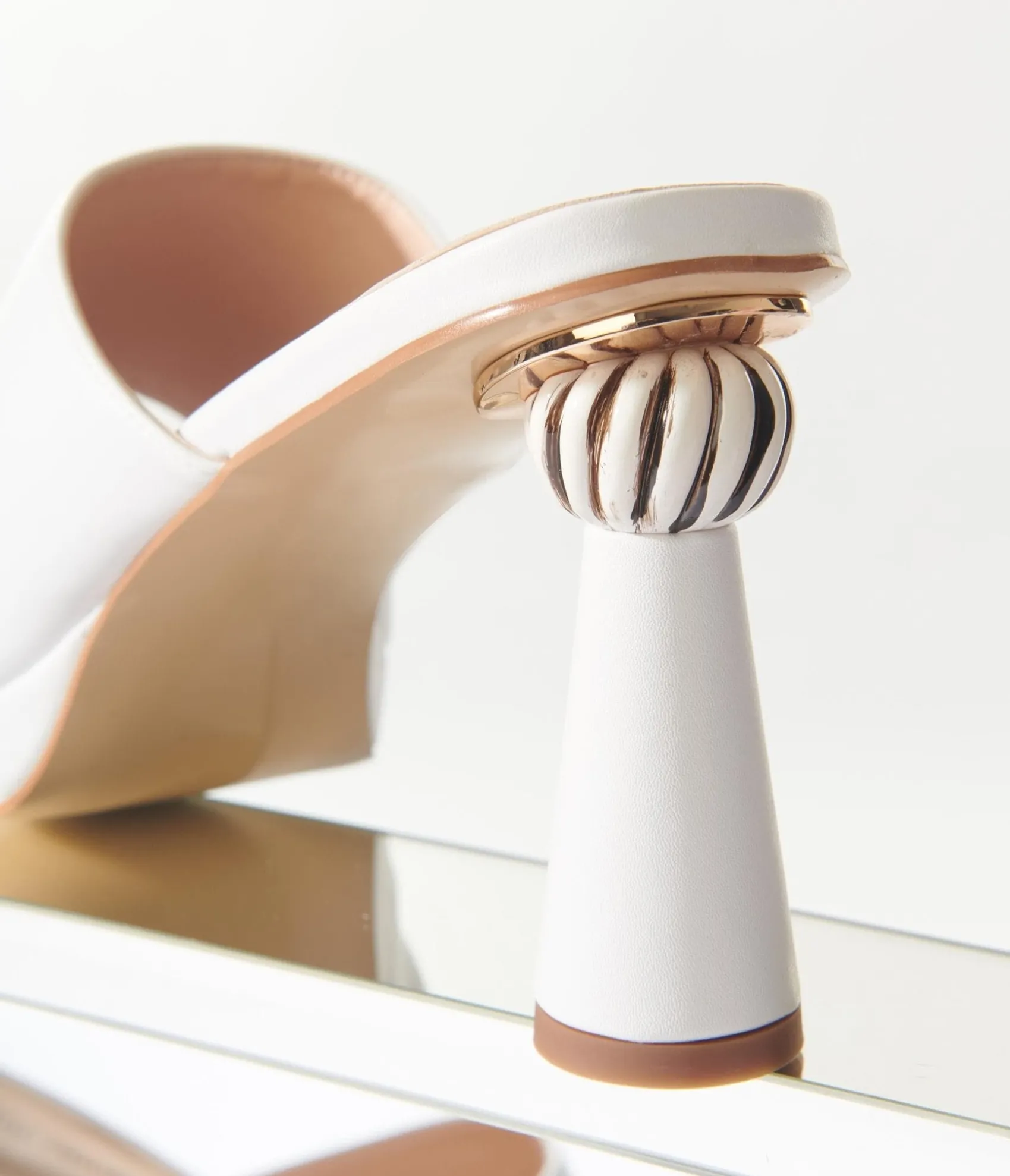 Unique Vintage White Leatherette Spiral Ball Mule Heels Clearance