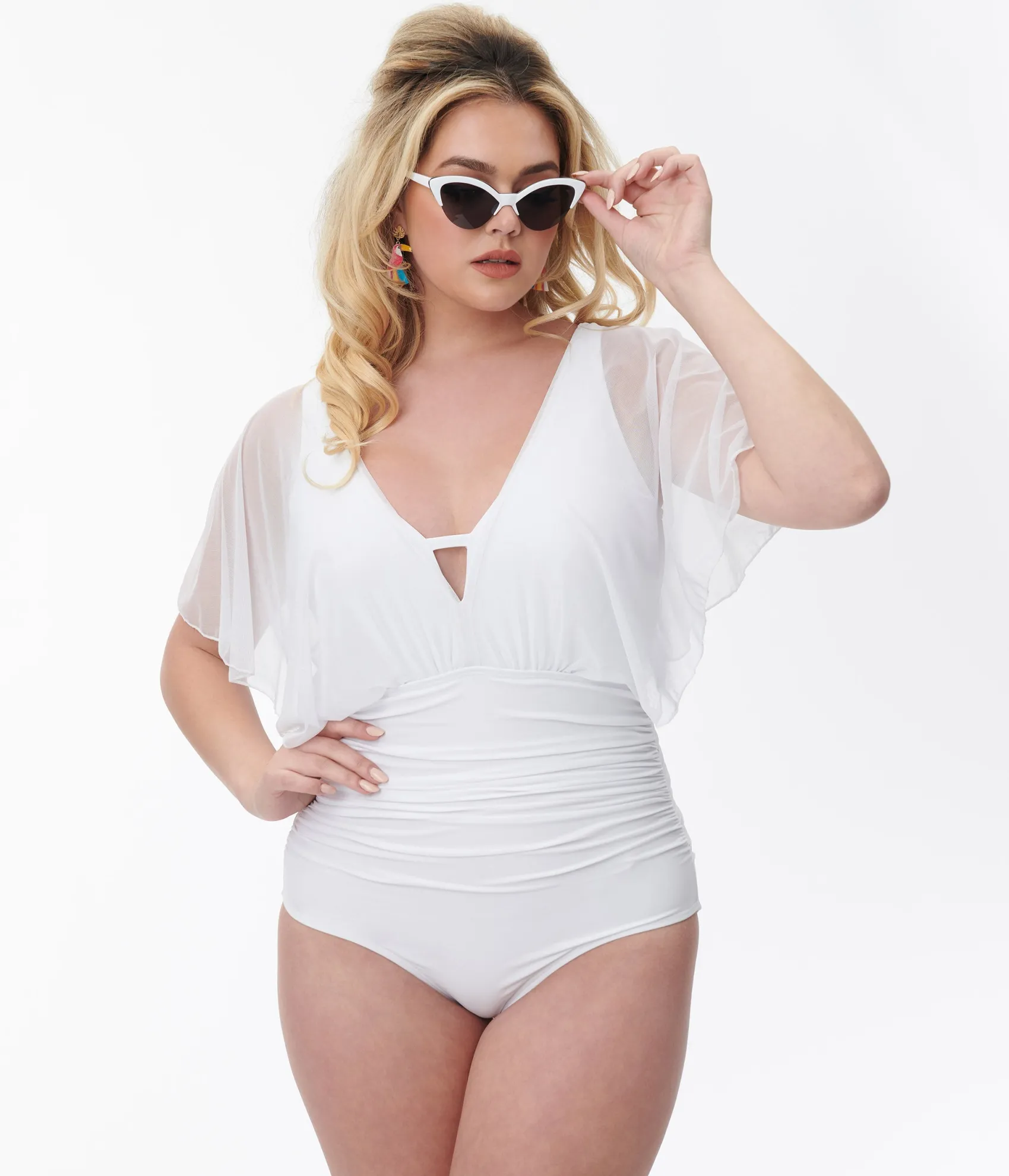 Unique Vintage White Mesh Sleeved Torrey Swimsuit New