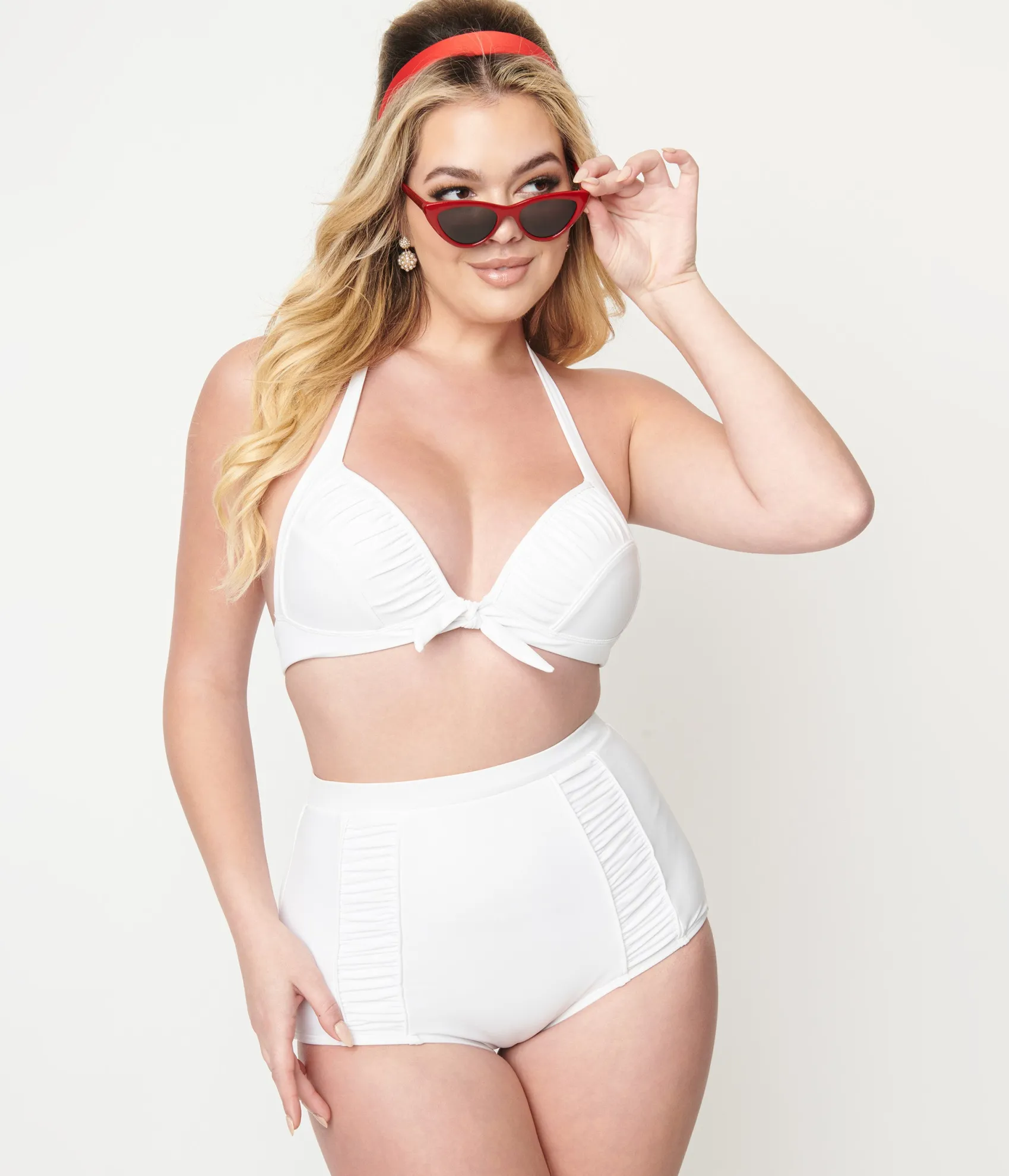 Unique Vintage White Ruched Swim Bottom Sale