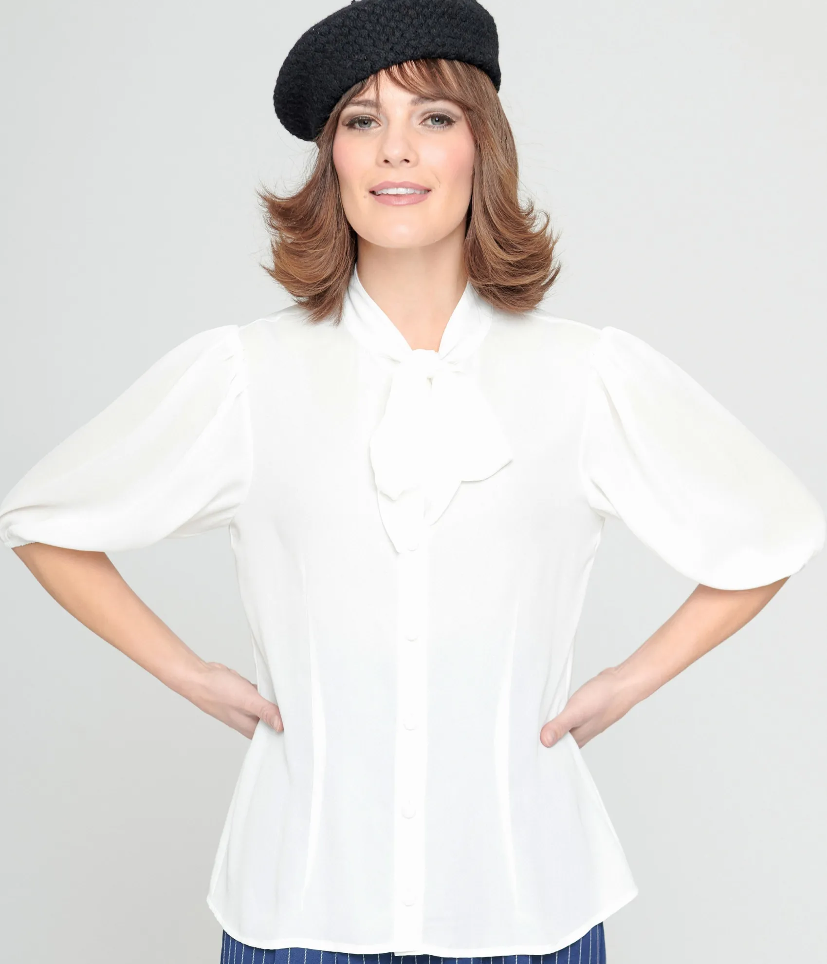 Unique Vintage White Tie Neck Gwen Blouse Shop