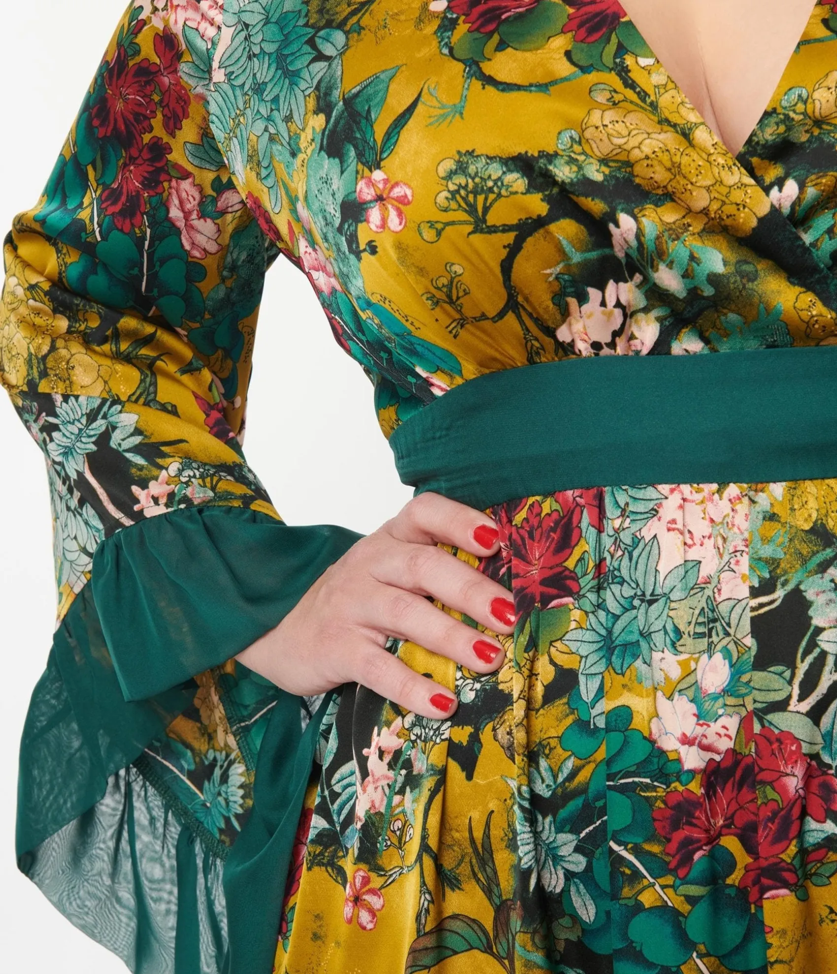 Unique Vintage Yellow & Teal Floral Print Maxi Dress Store