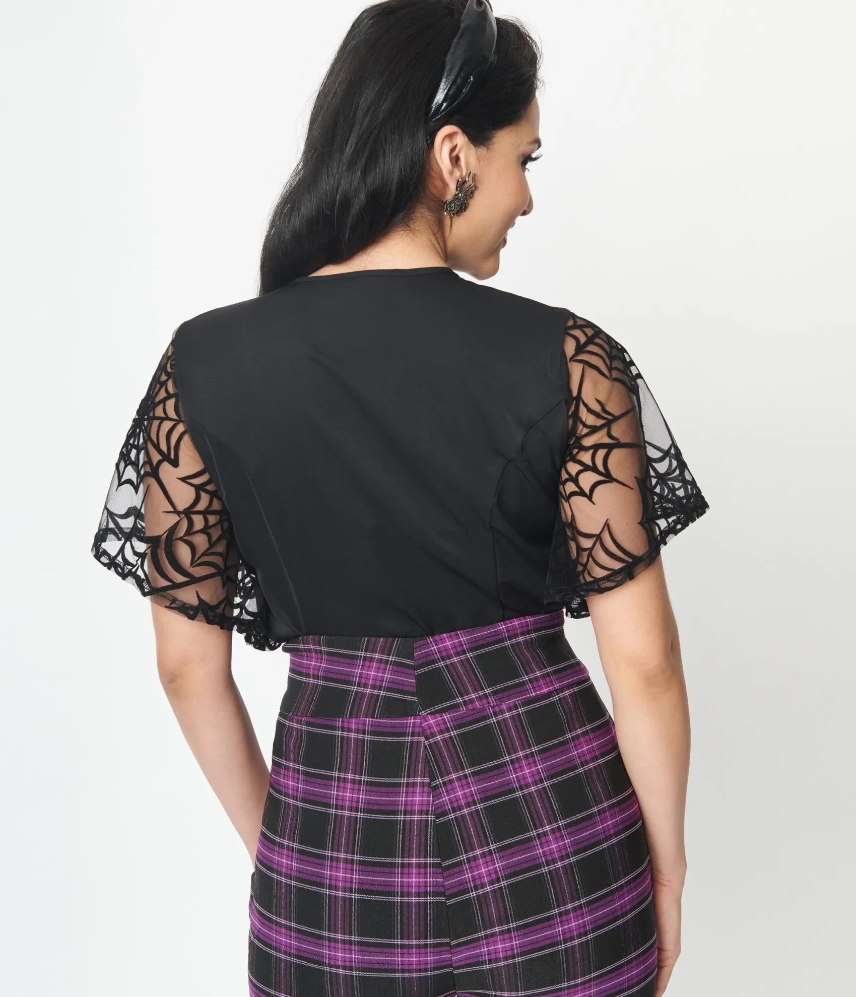 Unique Vintage 1940s Black Flocked Spiderweb Mesh Cecilia Blouse Sale