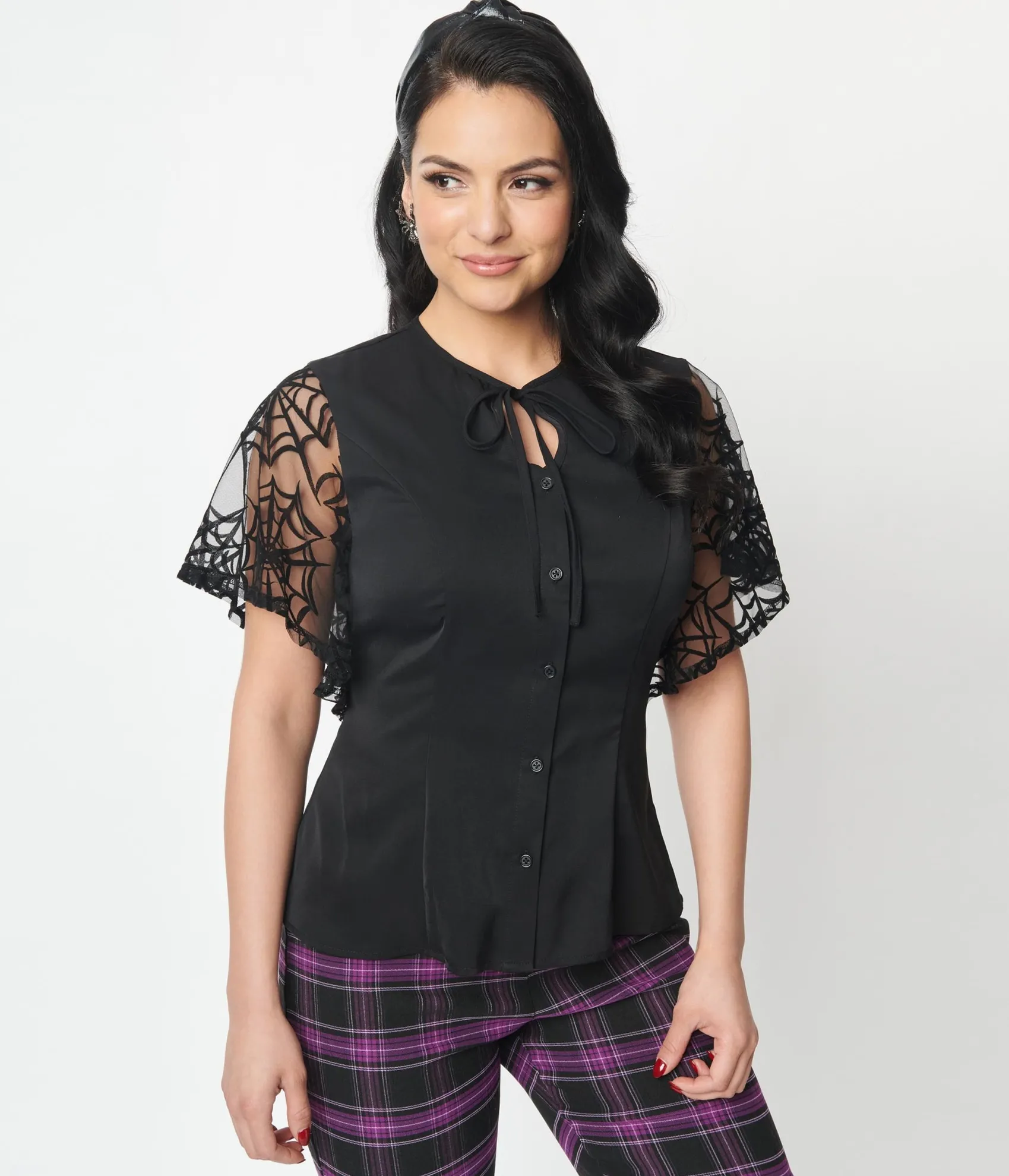 Unique Vintage 1940s Black Flocked Spiderweb Mesh Cecilia Blouse Sale