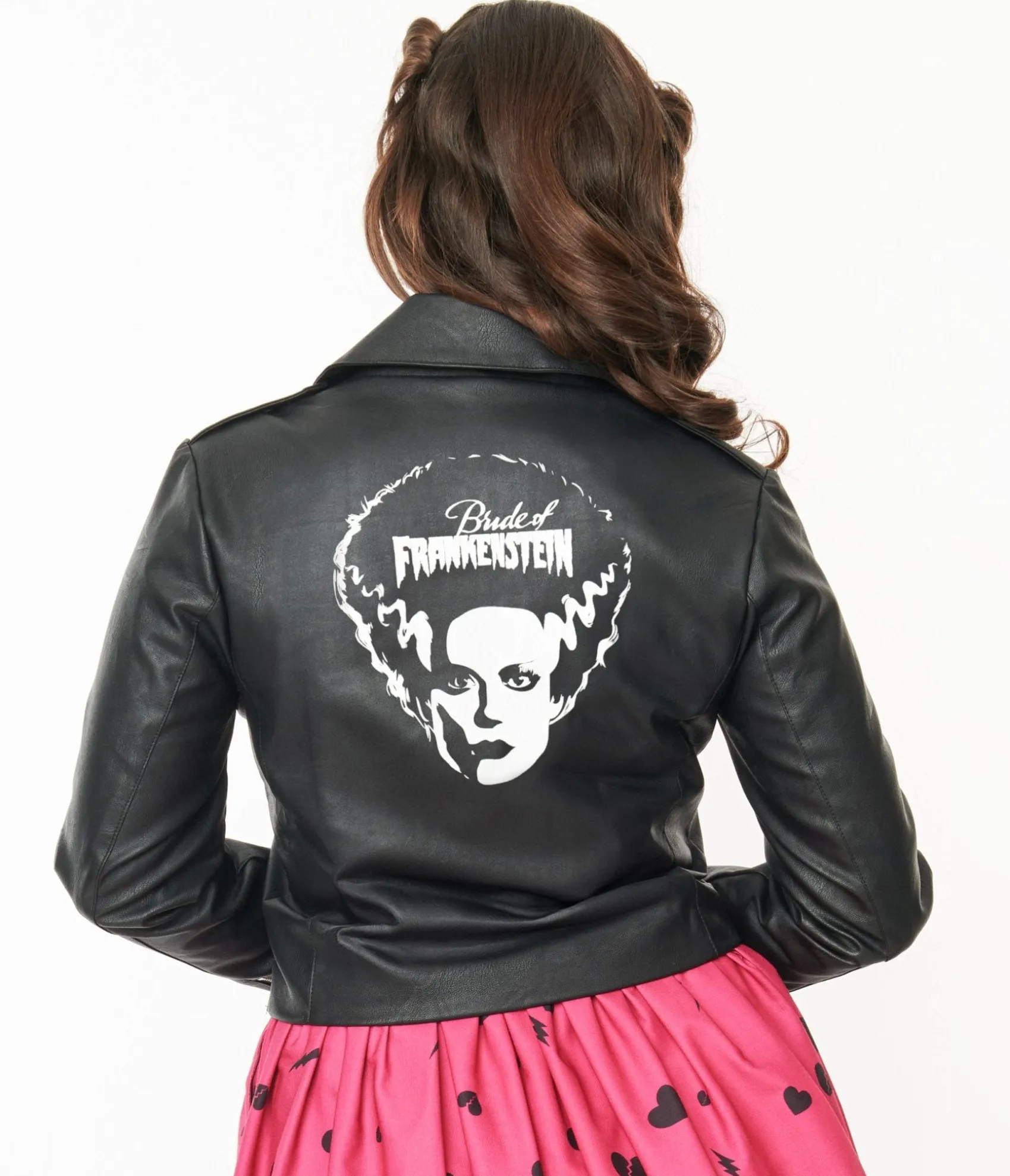 Unique Vintage Universal Monsters x Black & White Bride of Frankenstein Leather Jacket Hot