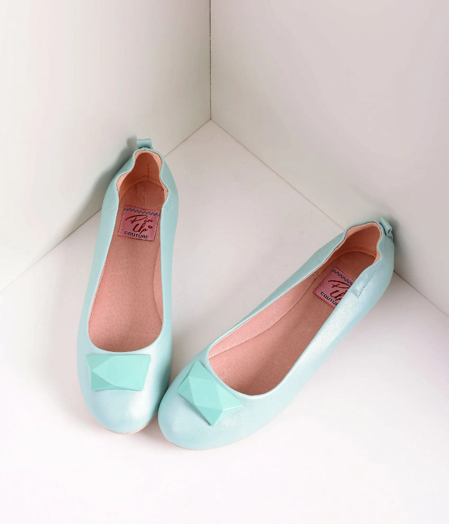 Unique Vintage Vintage Style Aqua Blue Leatherette & Geometric Gem Ballet Flats Shop