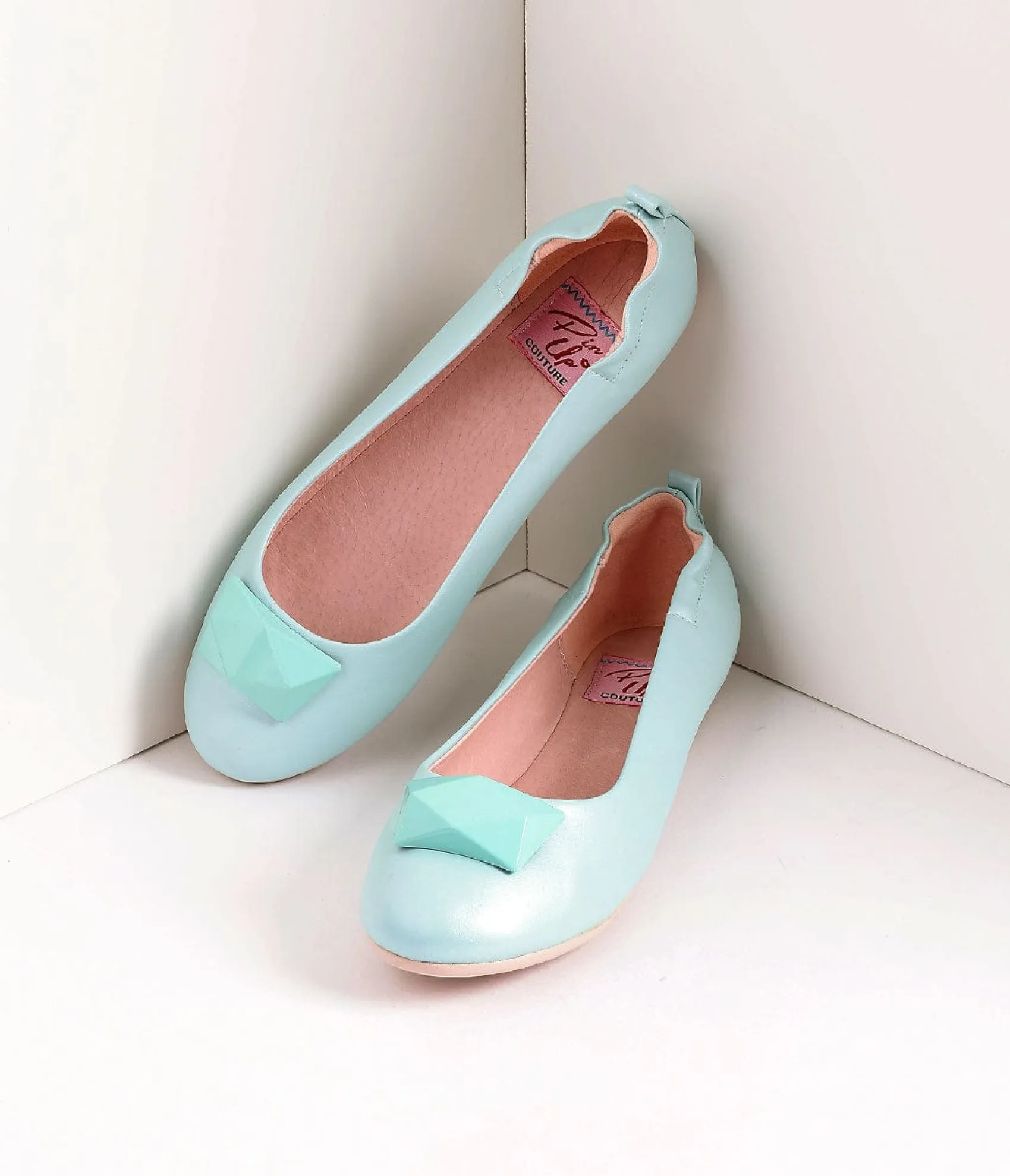 Unique Vintage Vintage Style Aqua Blue Leatherette & Geometric Gem Ballet Flats Shop