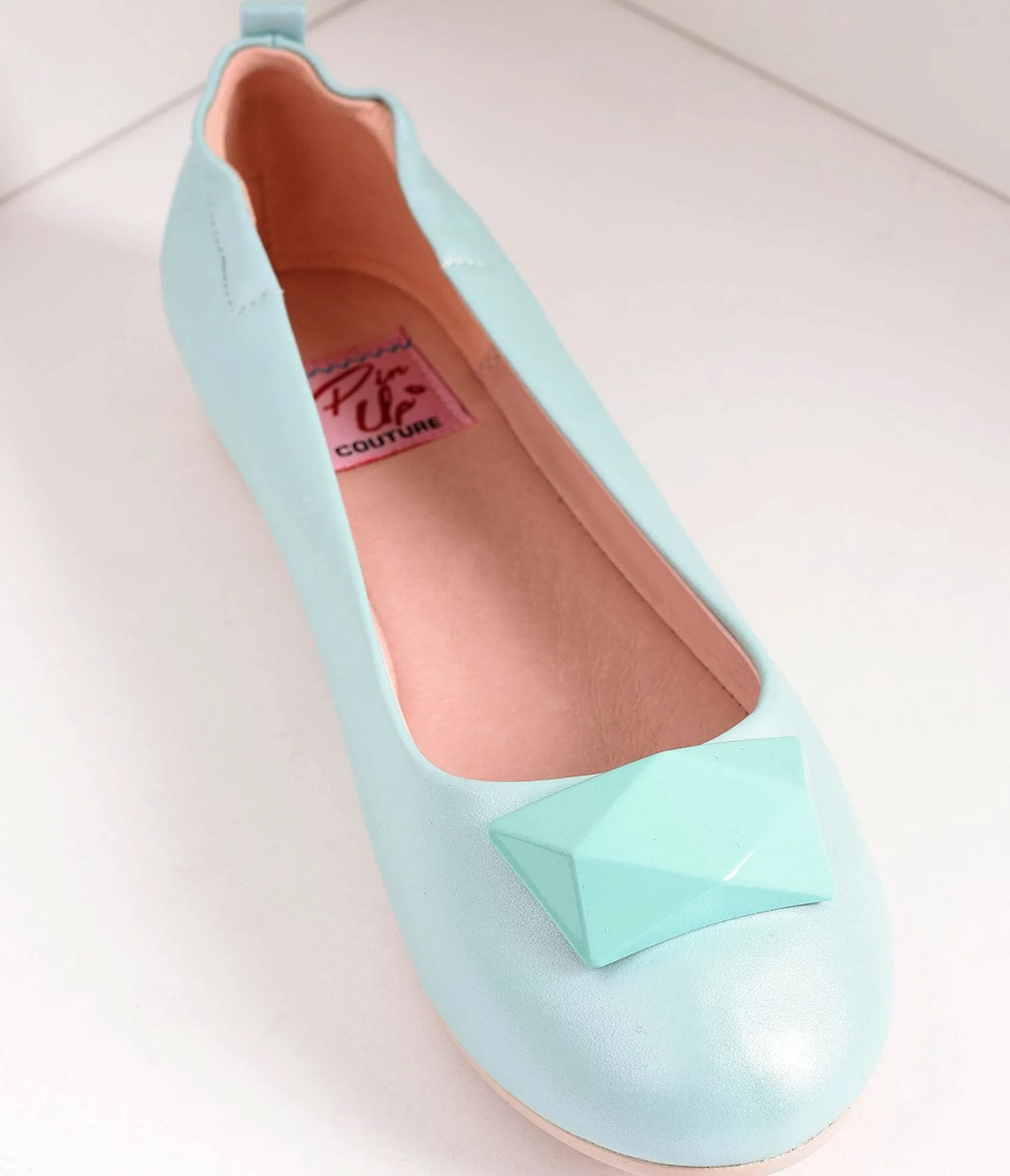 Unique Vintage Vintage Style Aqua Blue Leatherette & Geometric Gem Ballet Flats Shop