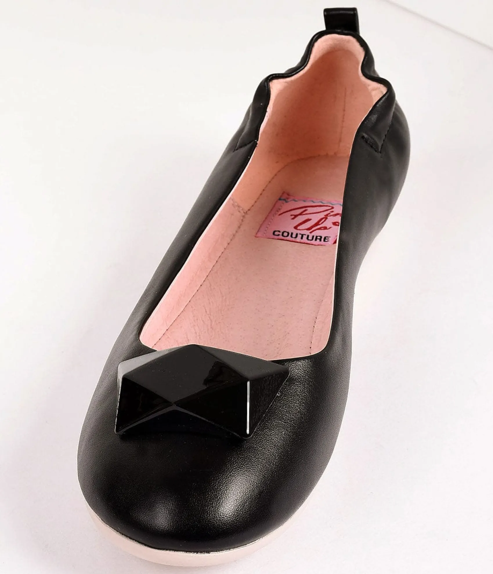 Unique Vintage Vintage Style Black Leatherette & Geometric Gem Ballet Flats Cheap