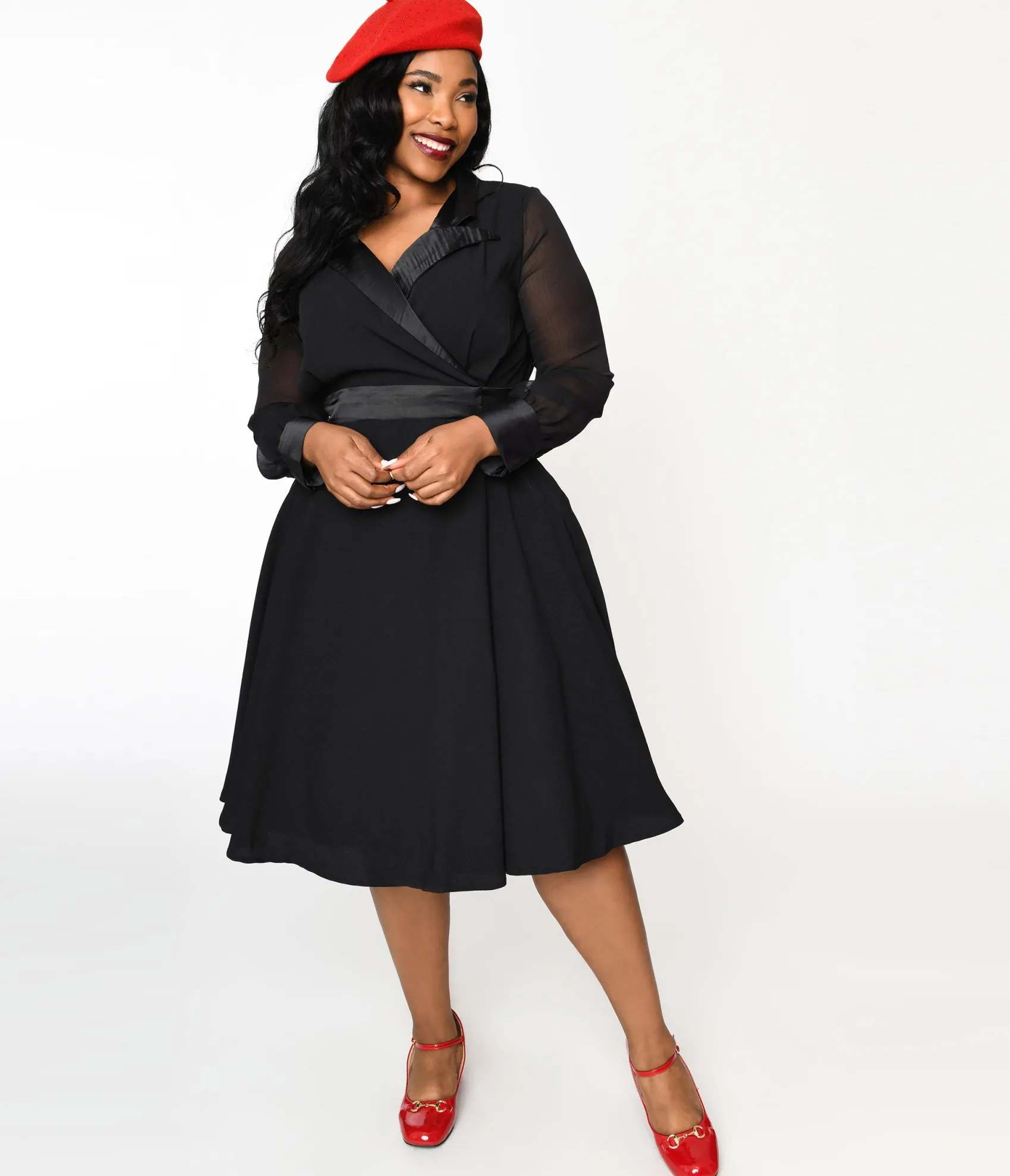 Unique Vintage Vintage Style Black Polly Swing Dress Cheap