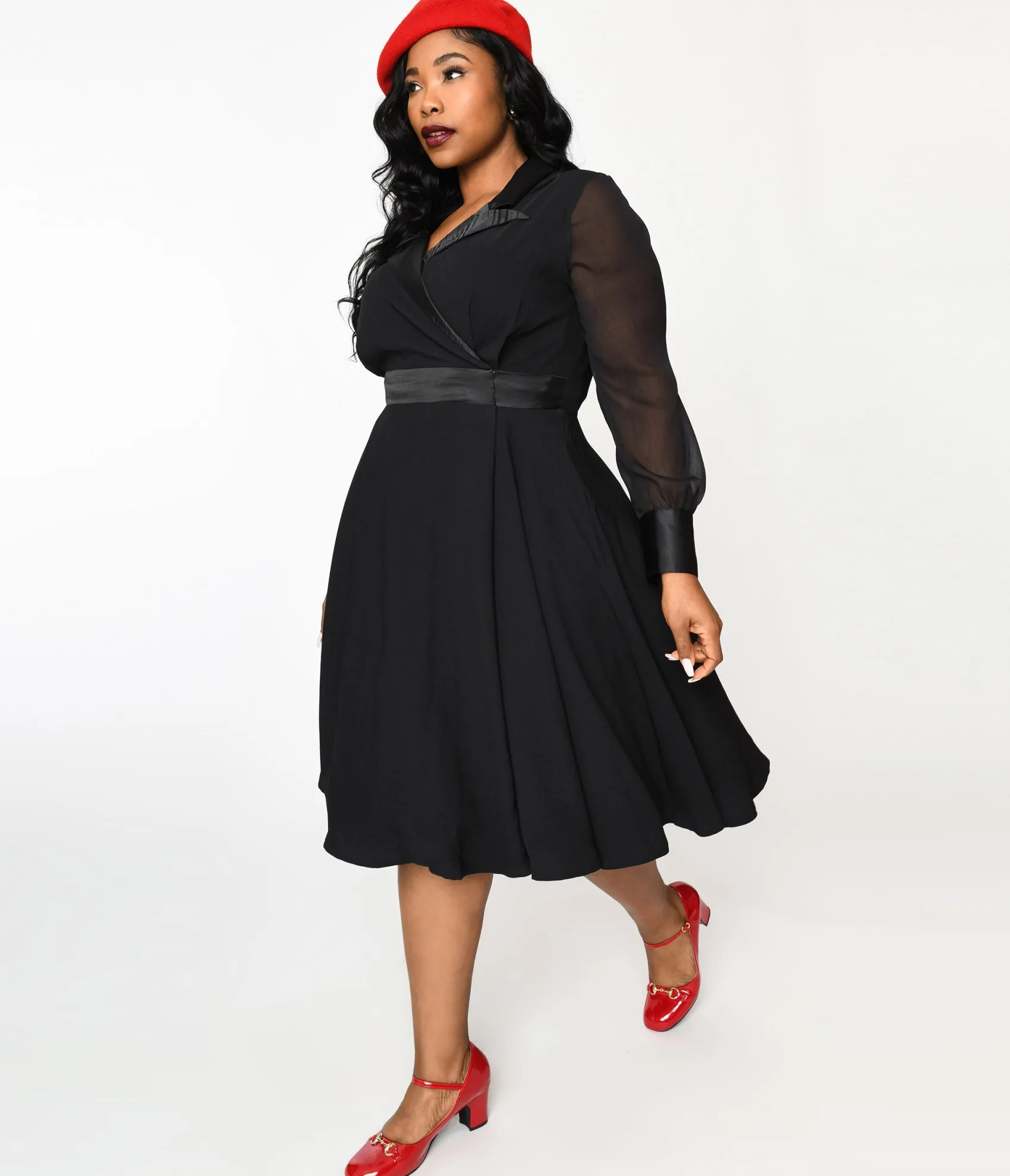 Unique Vintage Vintage Style Black Polly Swing Dress Cheap