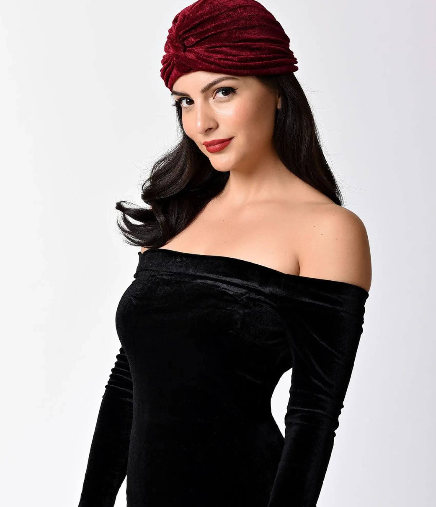 Unique Vintage Vintage Style Burgundy Velvet Knotted Turban Clearance