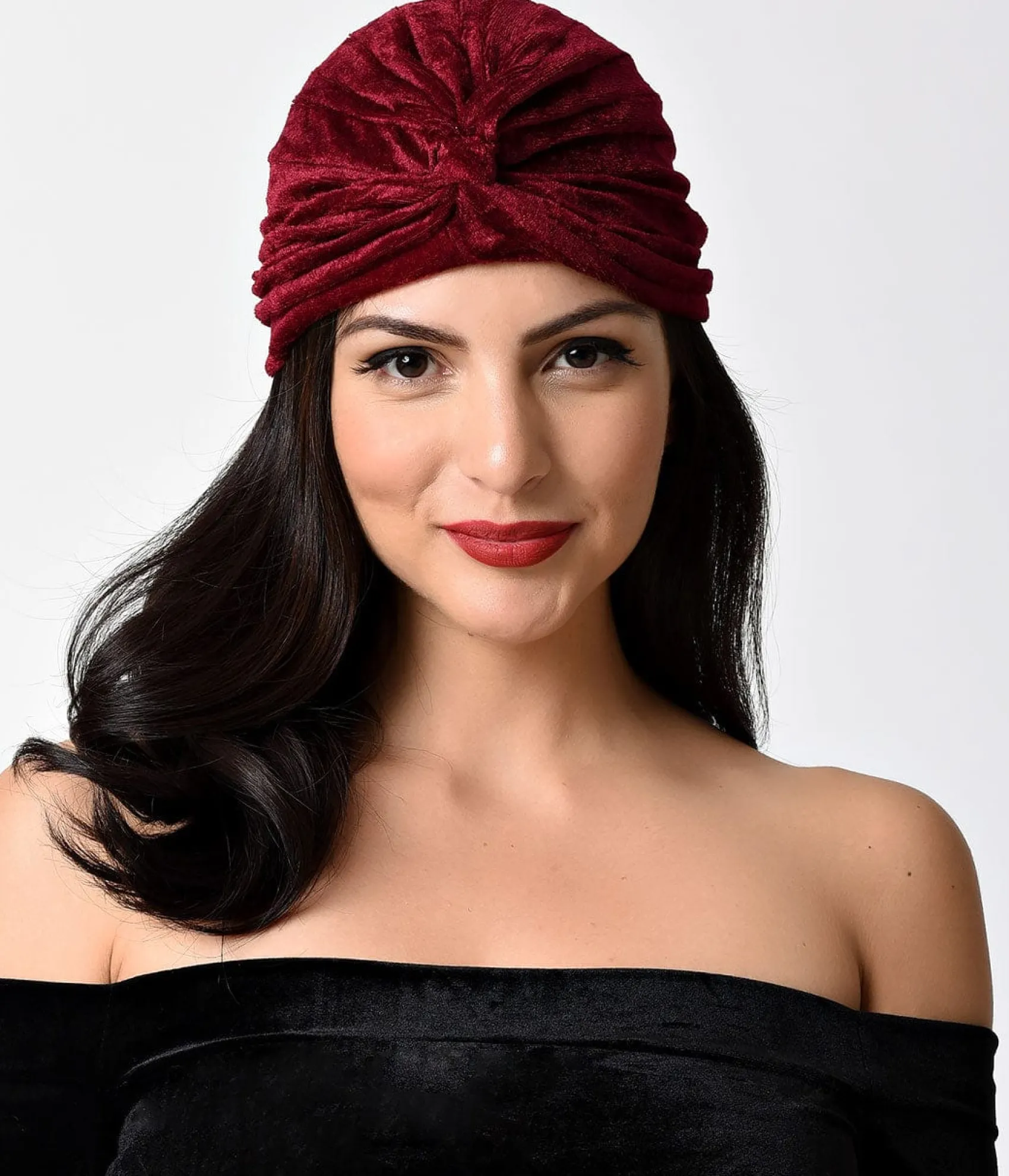 Unique Vintage Vintage Style Burgundy Velvet Knotted Turban Clearance