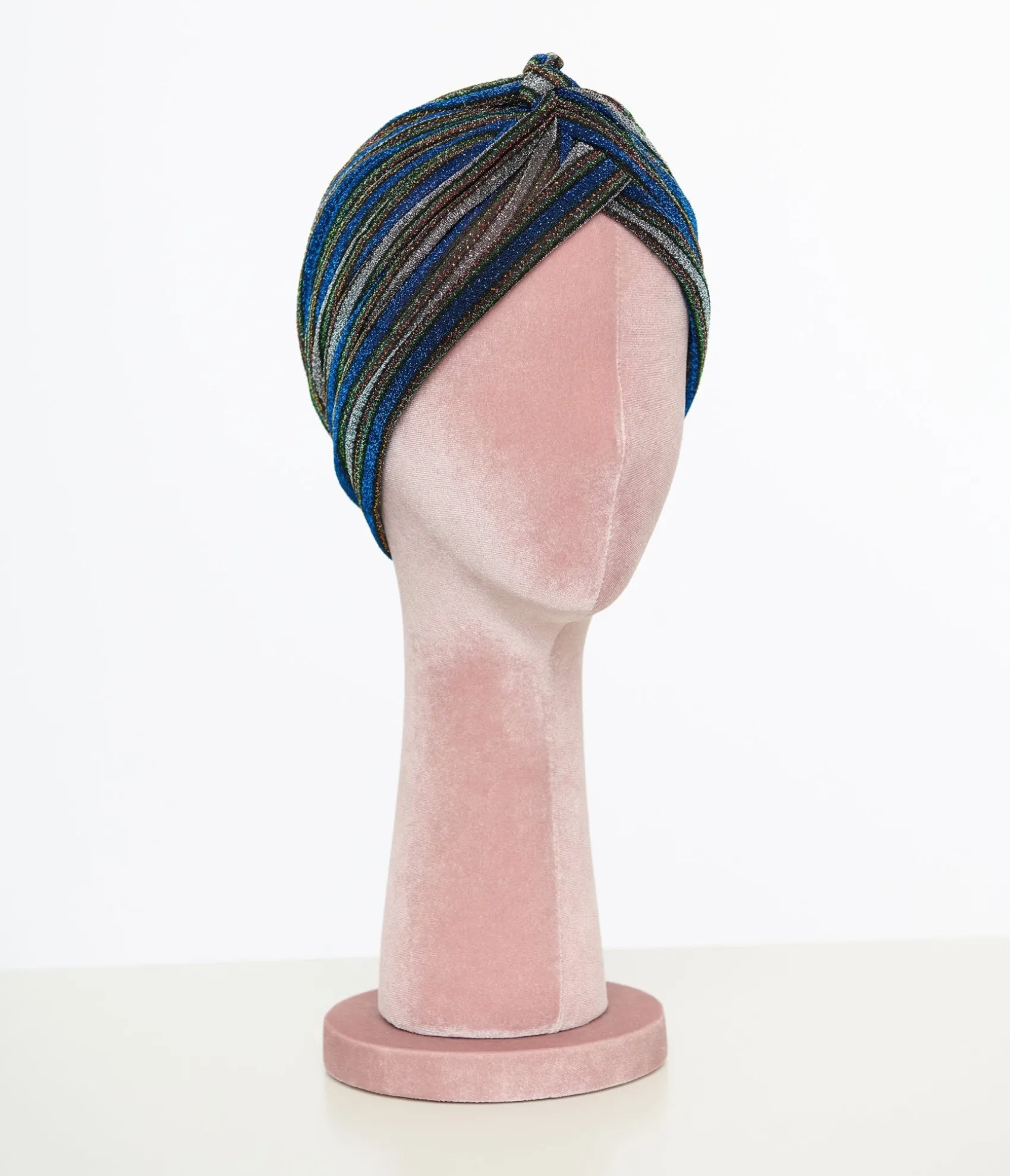 Unique Vintage Vintage Style Multicolor Metallic Blue Knotted Turban Hot