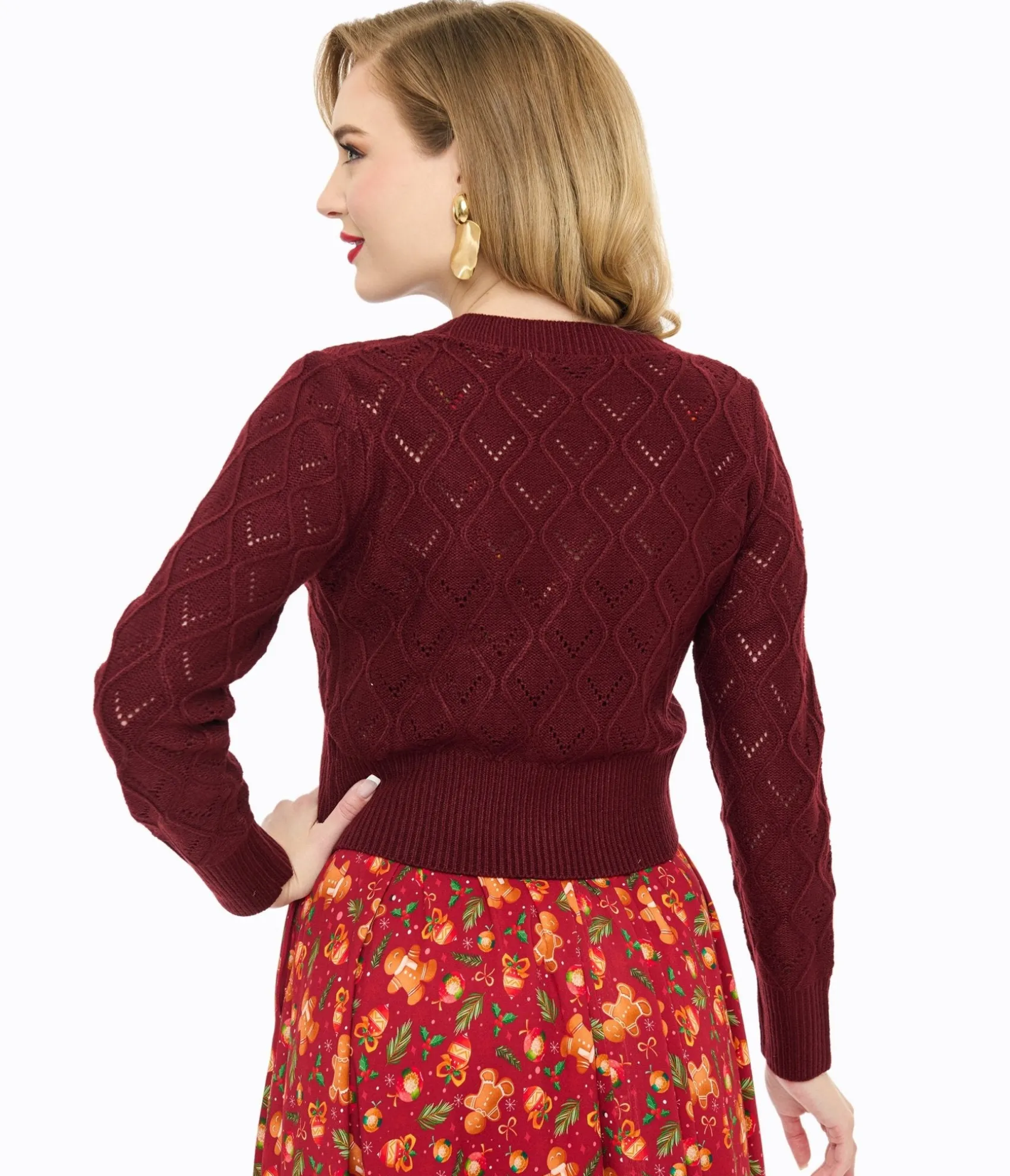 Unique Vintage Voodoo Vixen Burgundy Flower Button Cardigan Shop
