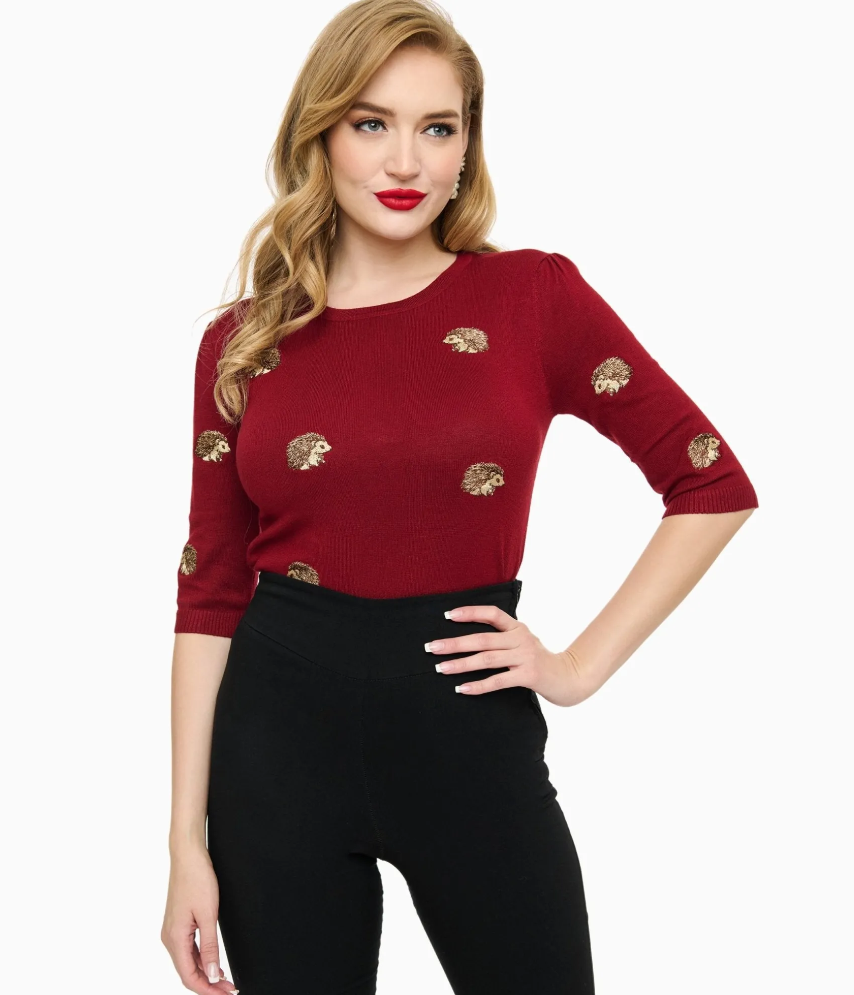 Unique Vintage Voodoo Vixen Burgundy Hedgehogs Sweater Sale