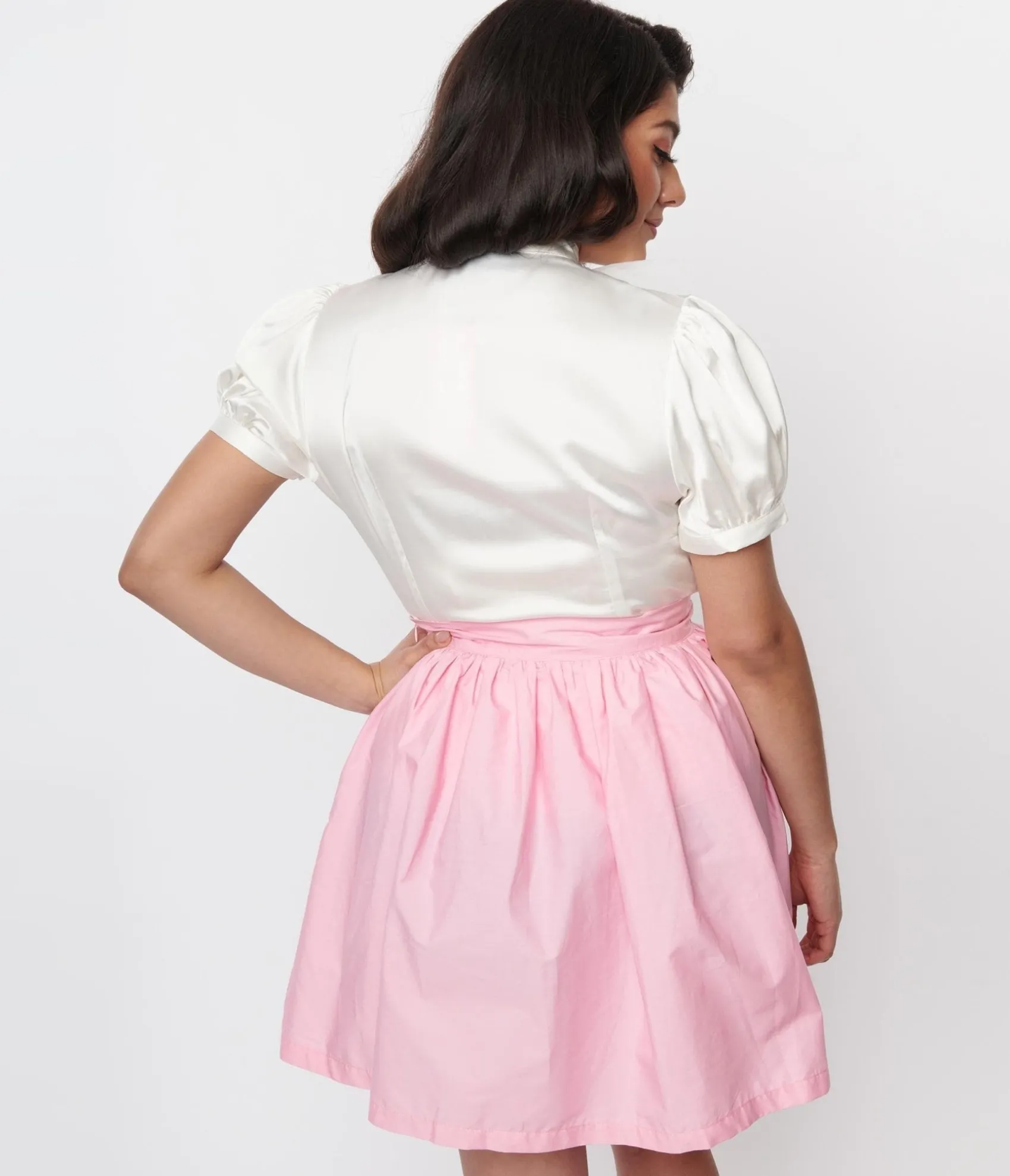 Unique Vintage Voodoo Vixen Ivory Bold Bow Satin Blouse Best Sale