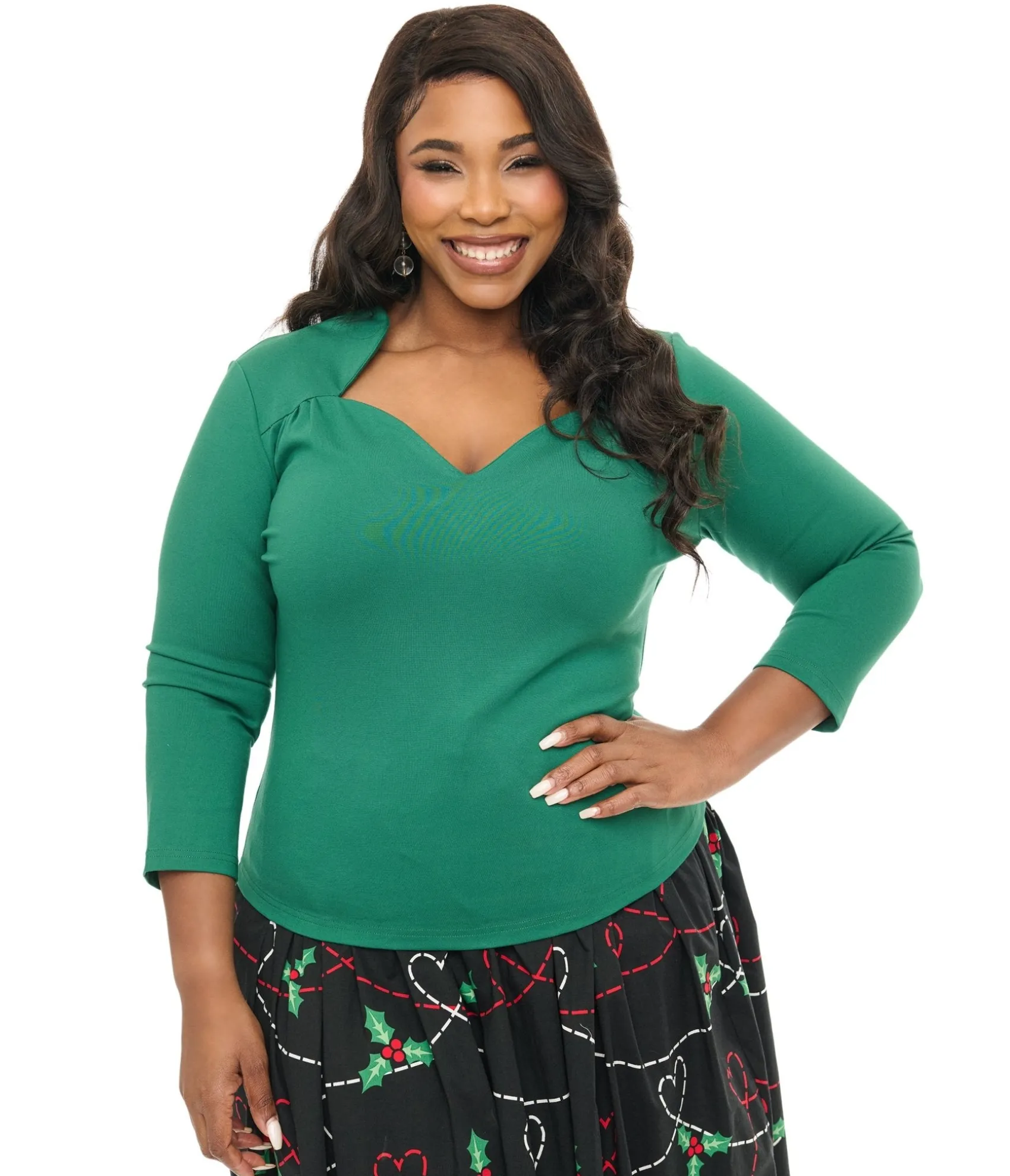 Unique Vintage Voodoo Vixen Plus Size 1950s Green Jersey Knit Top Fashion