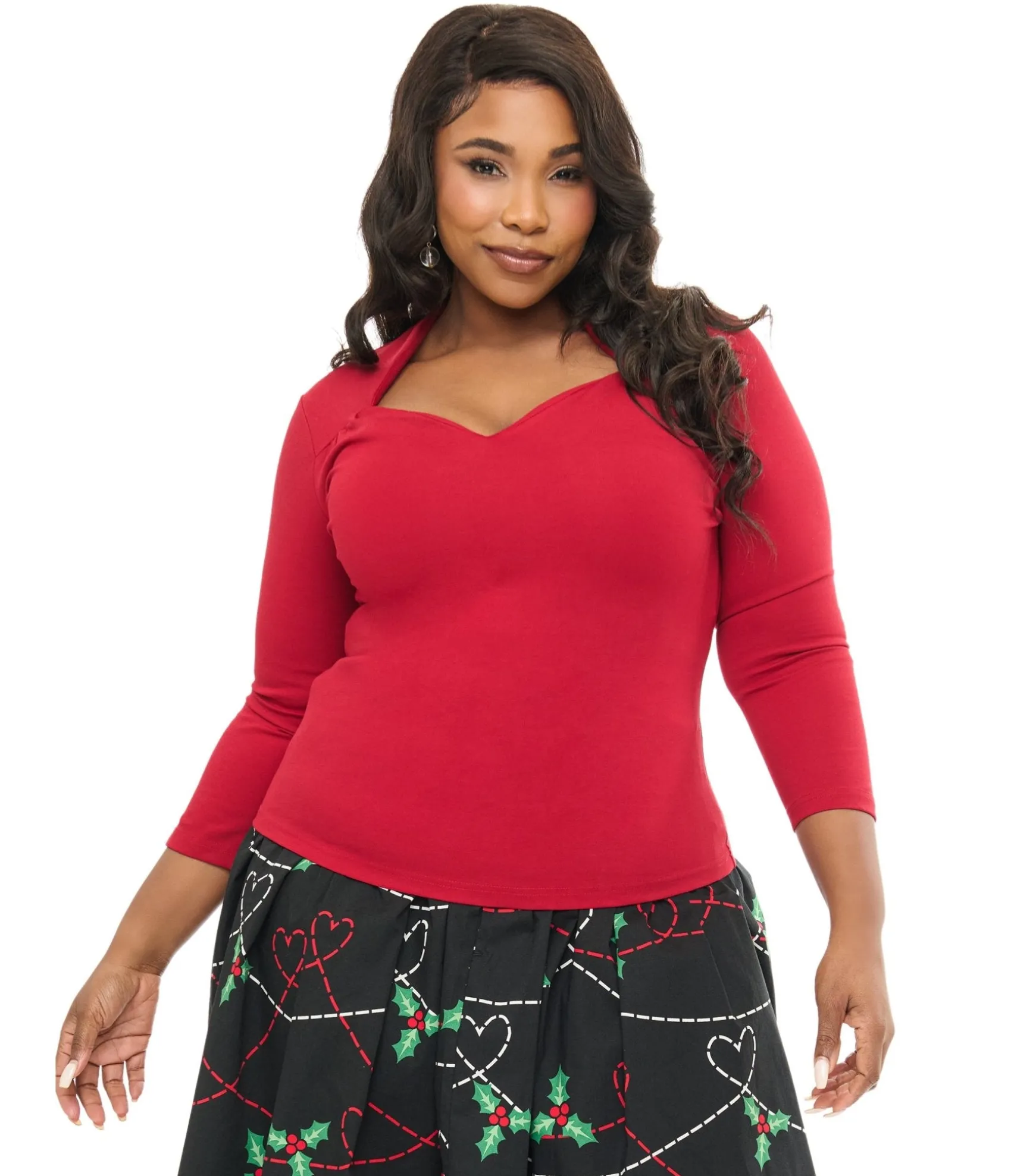 Unique Vintage Voodoo Vixen Plus Size 1950s Red Jersey Knit Top Shop