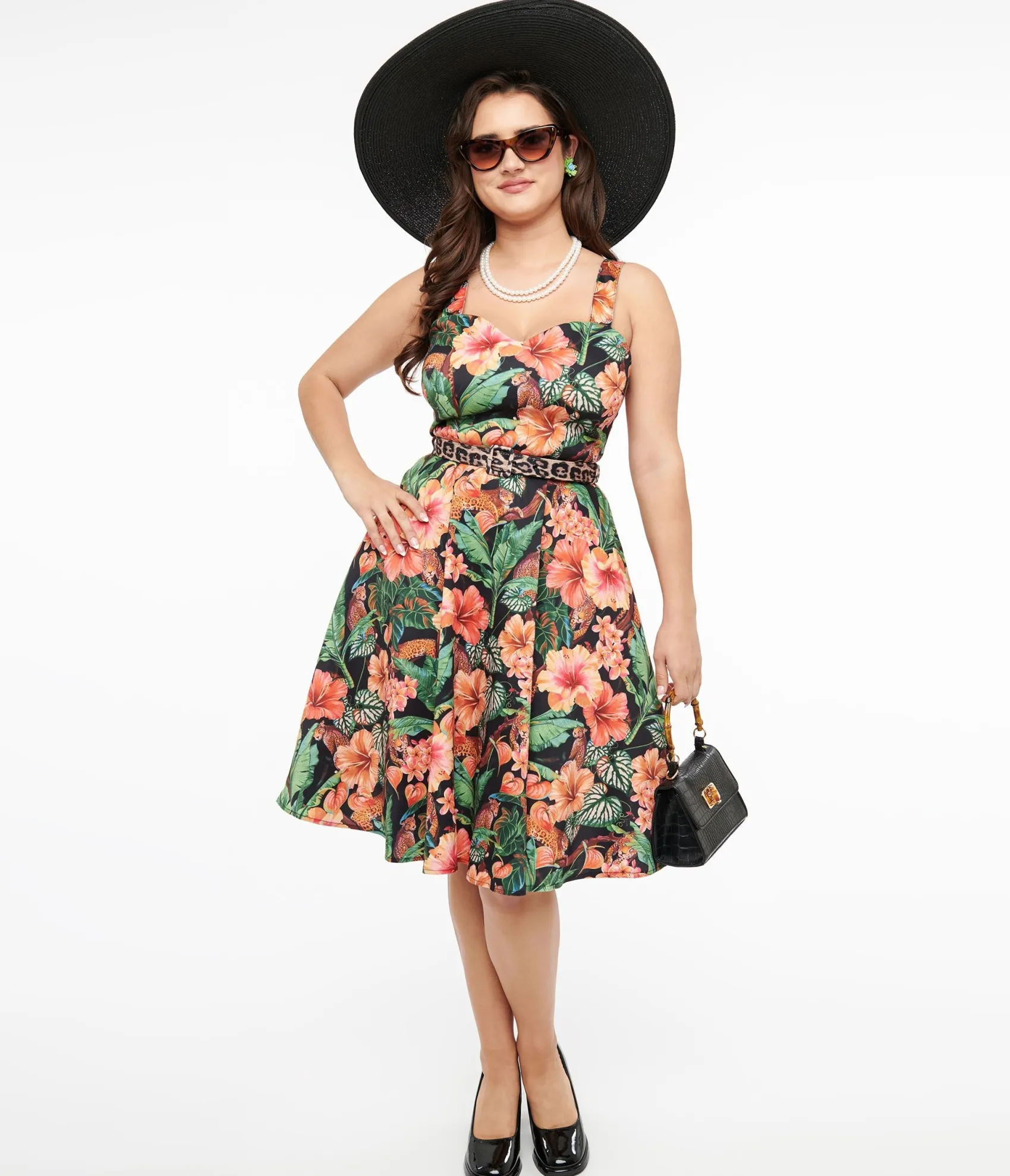 Unique Vintage Voodoo Vixen 1950s Black Jaguar Jungle Print Fit & Flare Dress Fashion