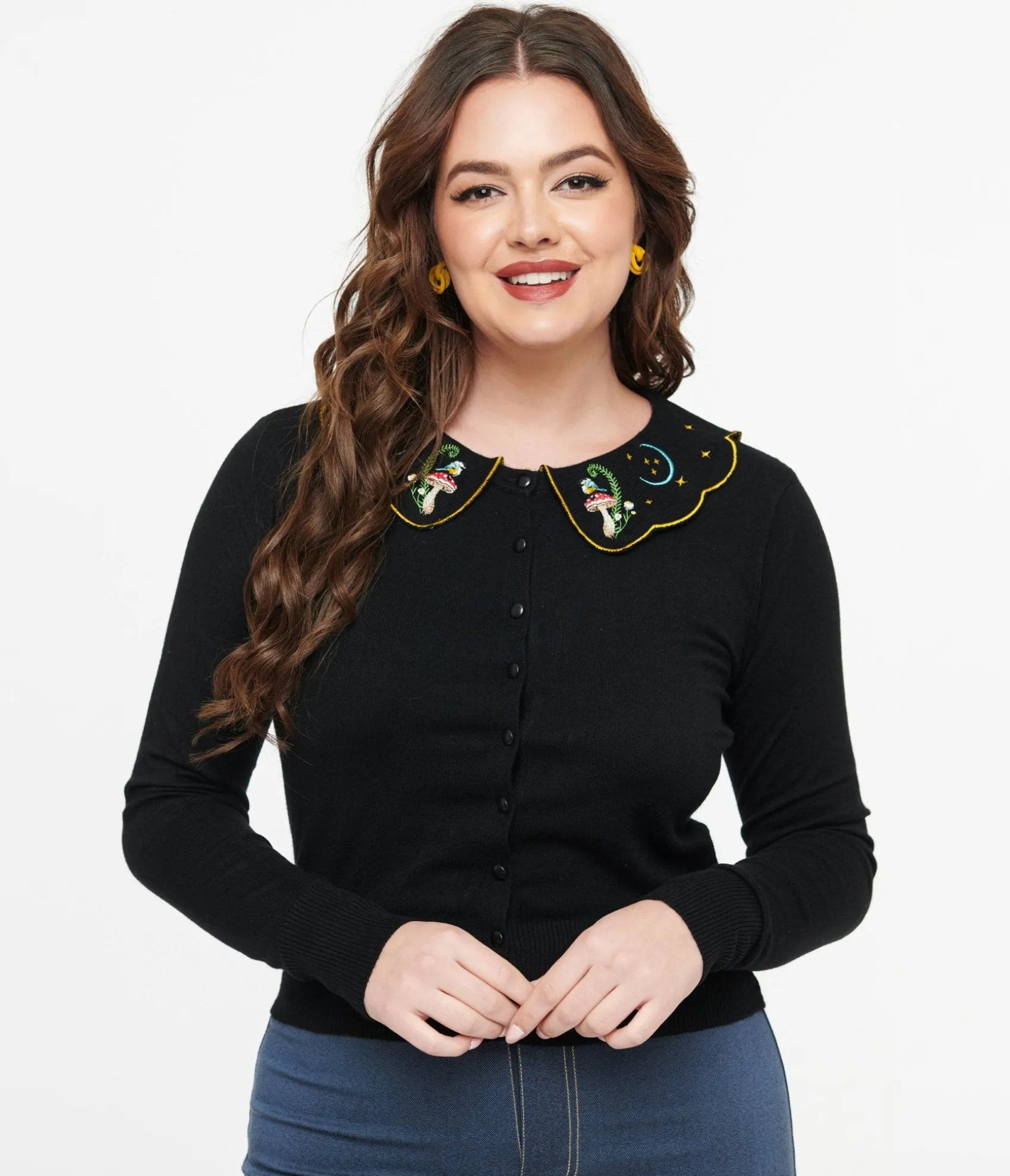 Unique Vintage Voodoo Vixen 1950s Black Midnight Mushroom Cardigan Flash Sale