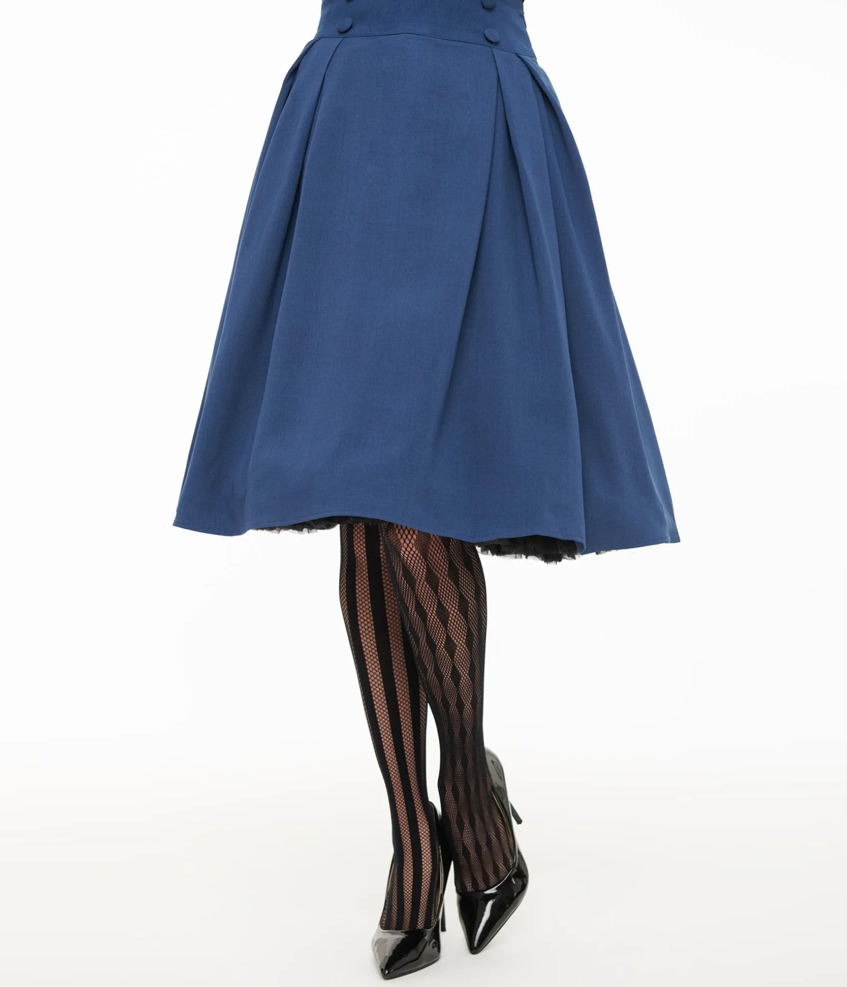 Unique Vintage Voodoo Vixen 1950s Blue Pleated High Waist Flare Skirt New