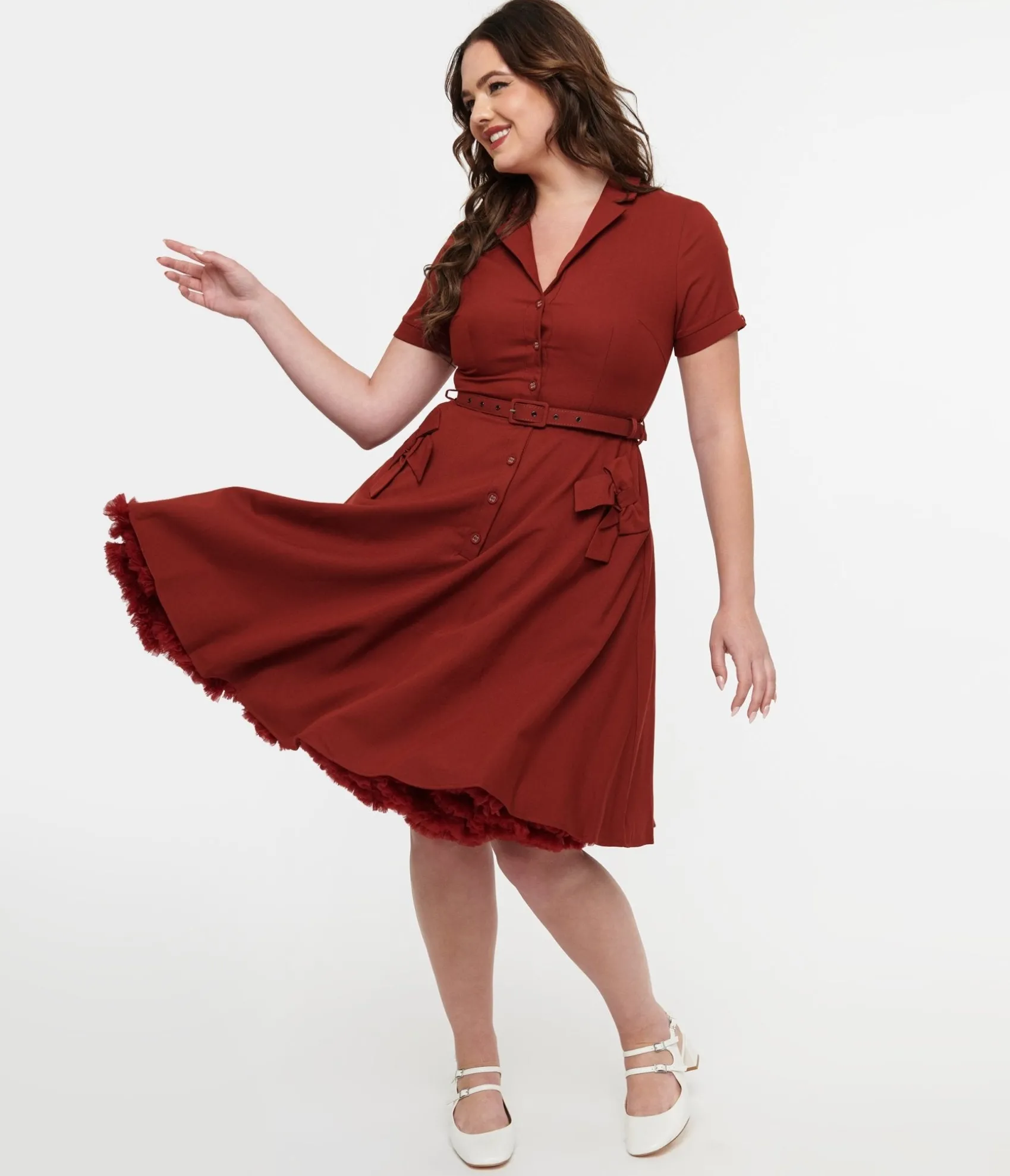 Unique Vintage Voodoo Vixen 1950s Burgundy Bow Fit & Flare Dress Fashion
