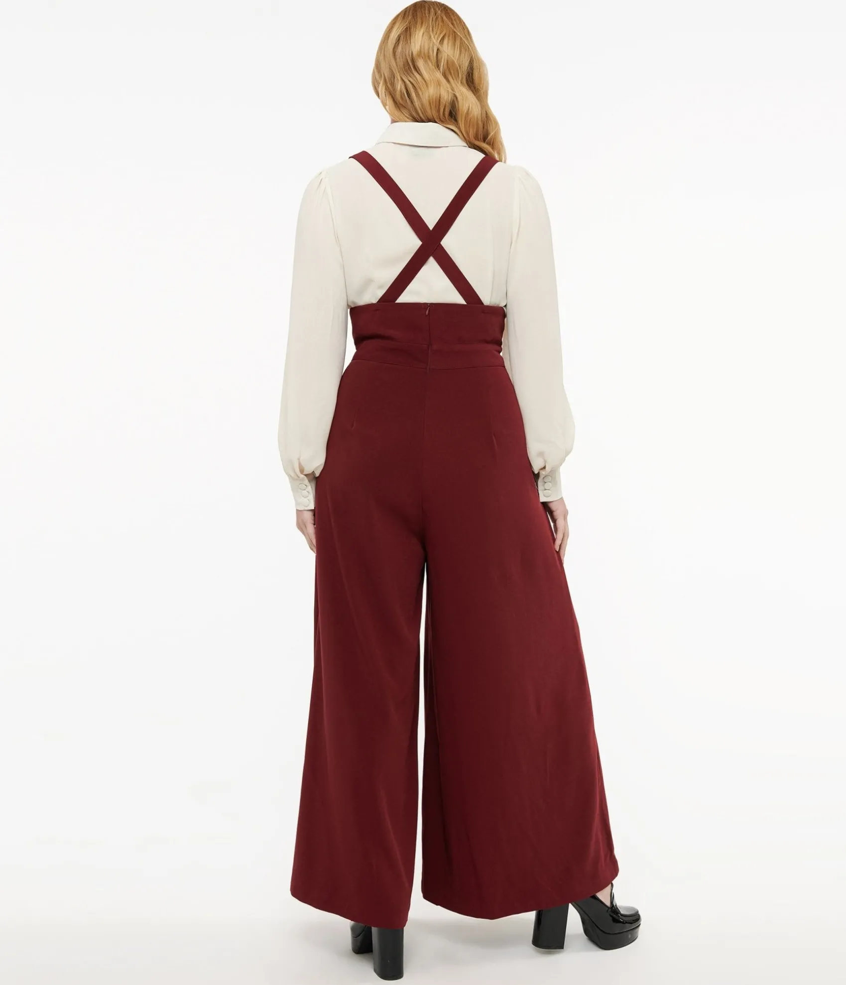 Unique Vintage Voodoo Vixen 1950s Burgundy High Waist Suspender Pants Store
