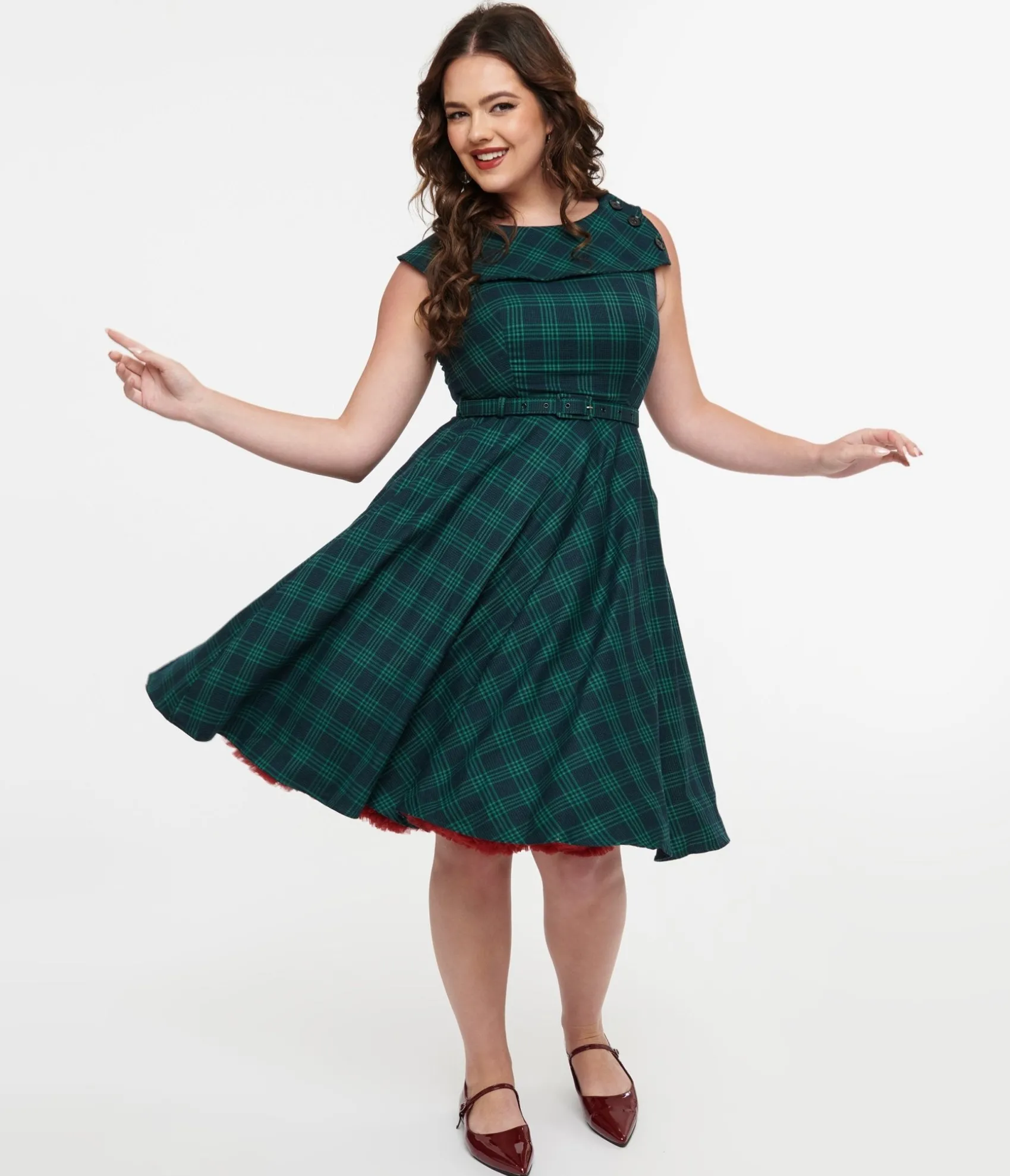 Unique Vintage Voodoo Vixen 1950s Green Check Fit & Flare Dress Hot